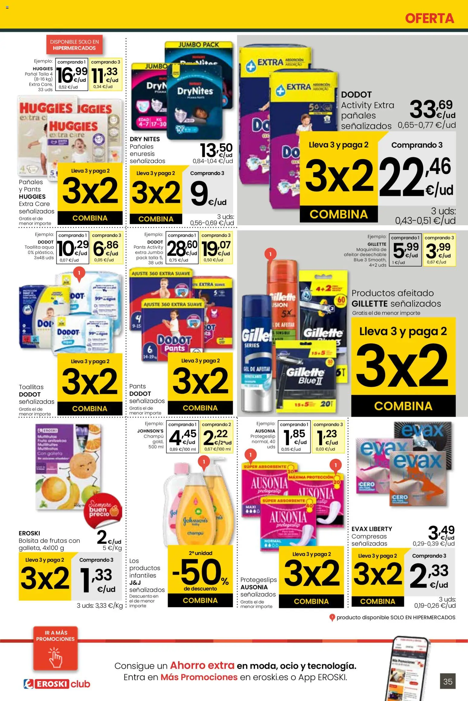 Eroski - 3x2  │ válido desde el 30.10.2025 | Página: 35 | Productos: Champú, Gel de afeitar, Γλυφιτζούρι