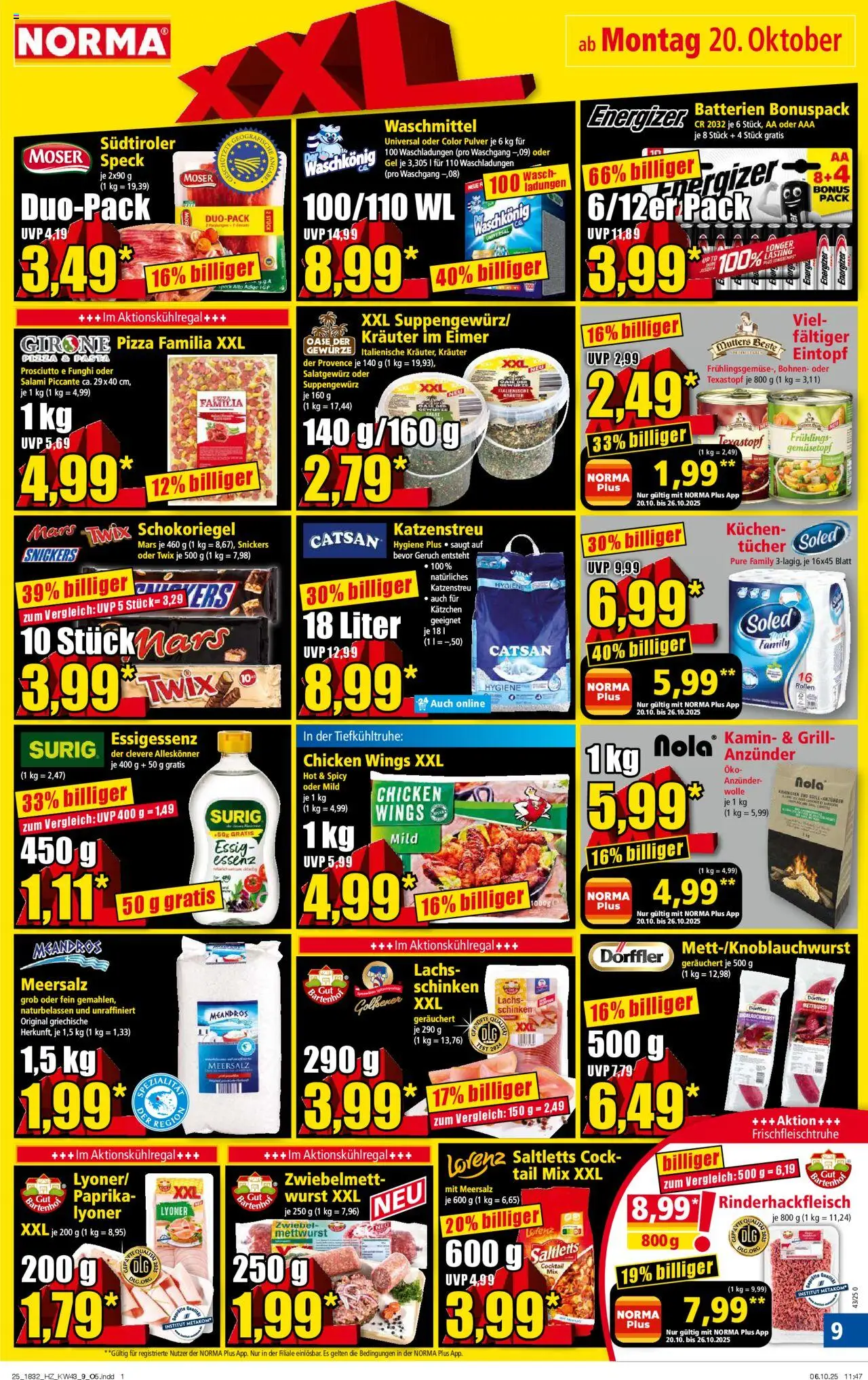 Norma Prospekt 	 – gültig ab 20.10.2025 | Seite: 9 | Produkte: Essig, Snickers, Kaminofen, Gewürze