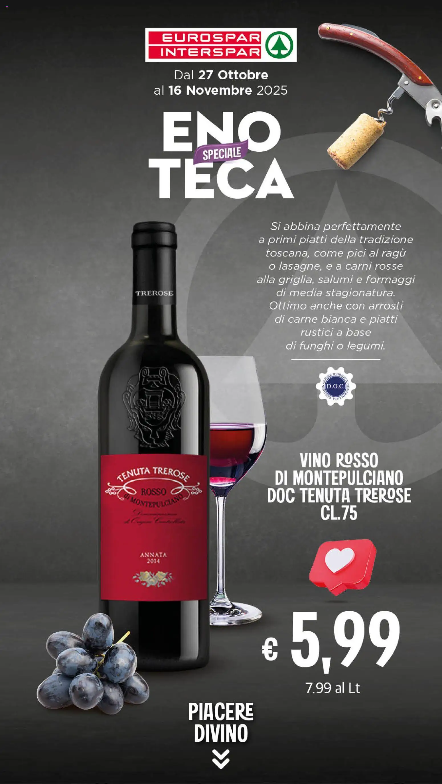 Volantino Eurospar del 27.10.2025 | Pagina: 24 | Prodotti: Vino, Funghi, Ragú, Rustici