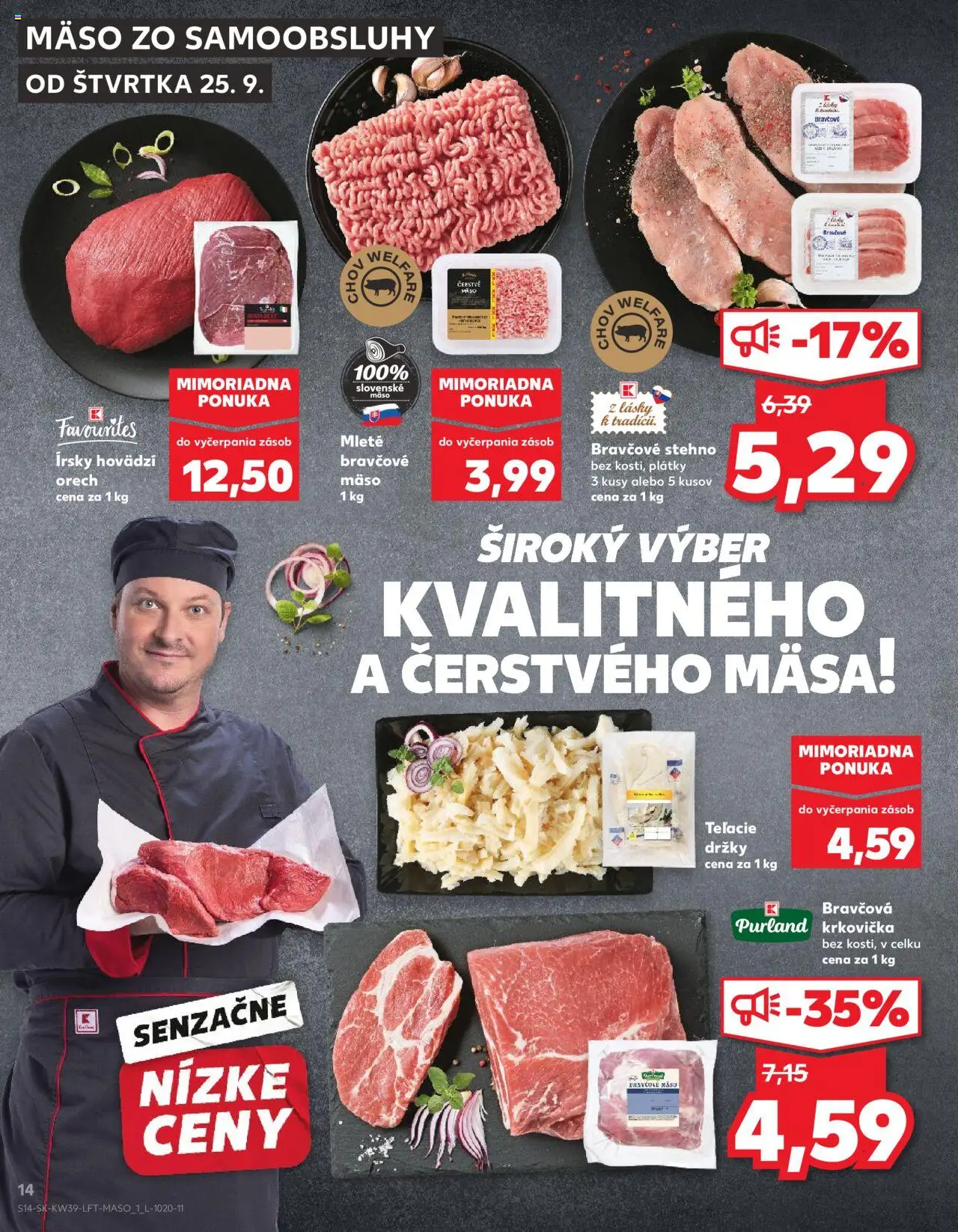 Nové Kaufland akcie – leták je platný od 25.09.2025 | Strana: 14 | Produkty: Bravčová krkovička, Bravčové stehno, Krkovička, Bravčové mäso