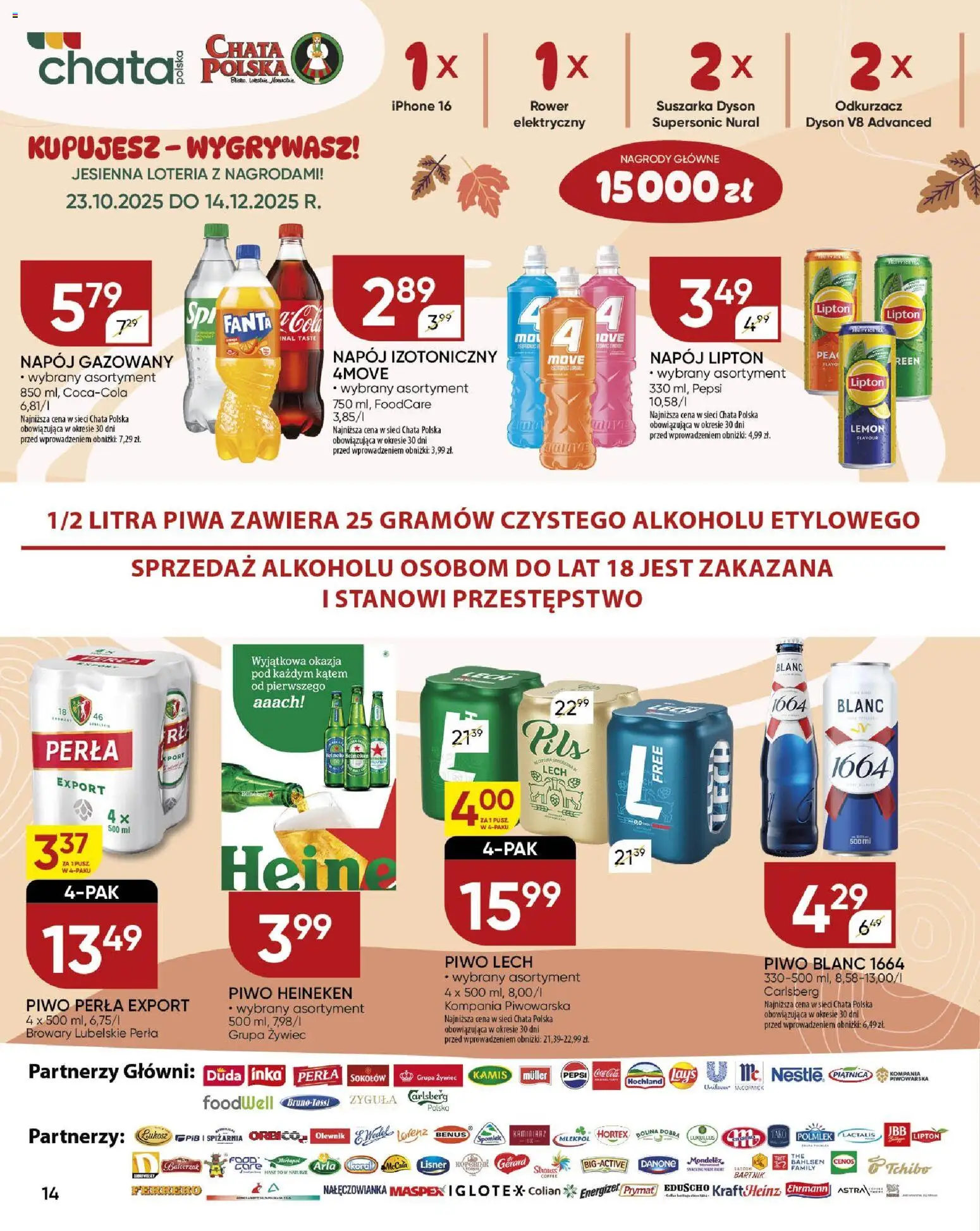 Chata Polska - Gazetka od 06.11.2025 | Strona: 14 | Produkty: Suszarka, Piwo perła, Piwo, Heineken