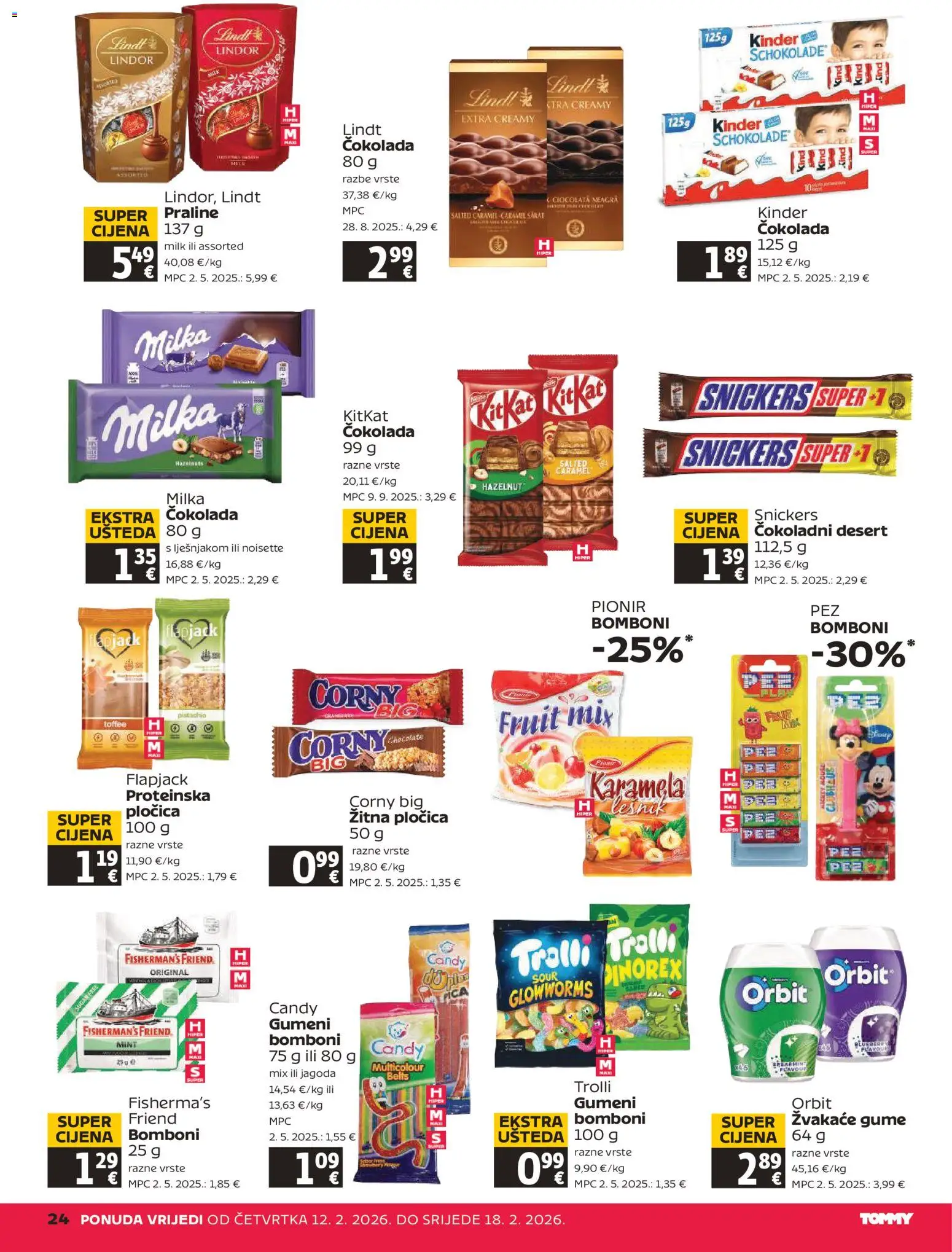 Tommy katalog | vrijedi od 12.02.2026 | Stranica: 24 | Proizvodi: Lindt, Žvakaće gume, Bomboni, Milka