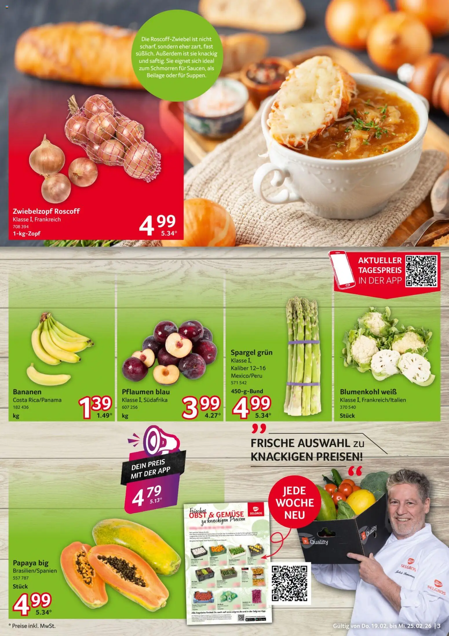 Selgros Prospekt 	 – gültig ab 19.02.2026 | Seite: 3 | Produkte: Pflaumen, Bananen, Gemüse, Blumenkohl