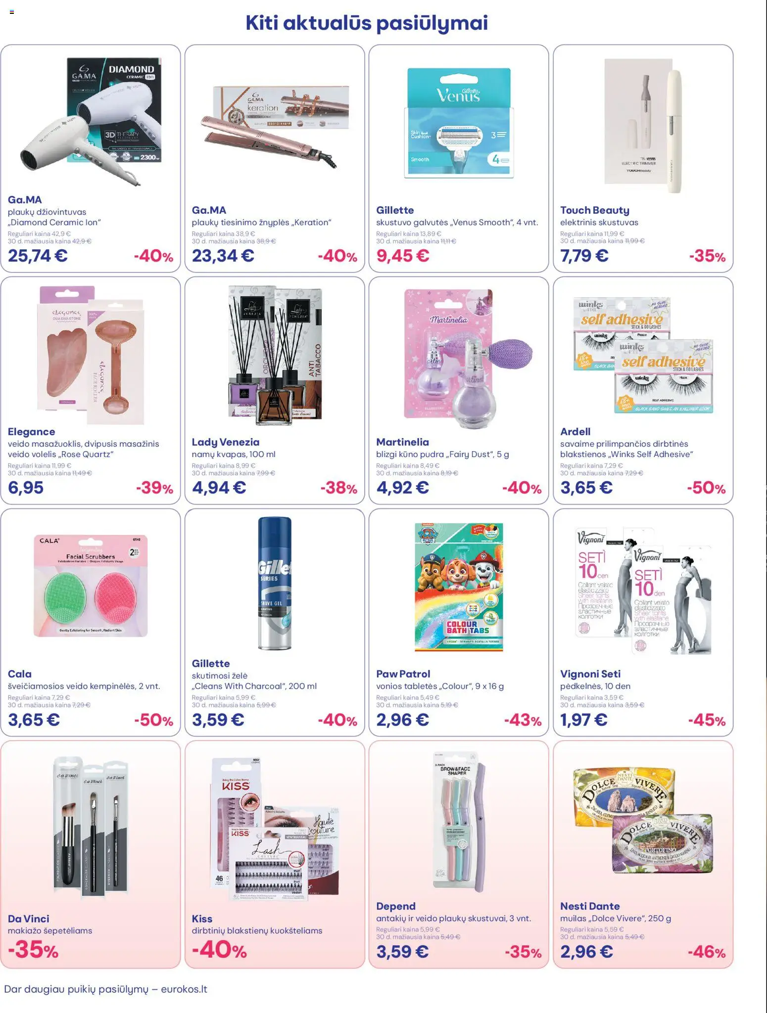 Eurokos akcijos nuo 30.04.2026 | Puslapis: 16 | Prekių: Plaukų džiovintuvas, Skustuvo galvutės, Pudra, Muilas