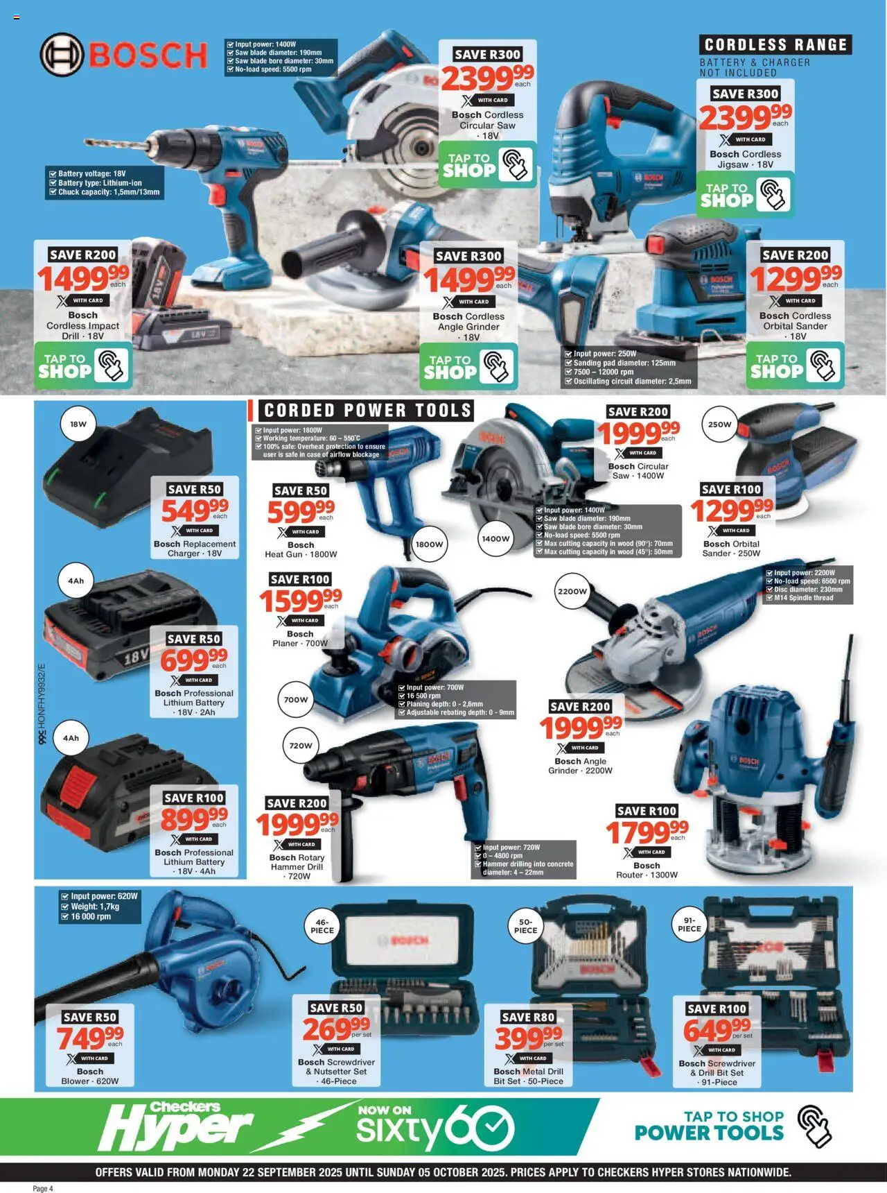 New Checkers catalogue – valid from 22.09.2025 | Page: 4 | Products: Grinder, Battery, Charger, Hammer