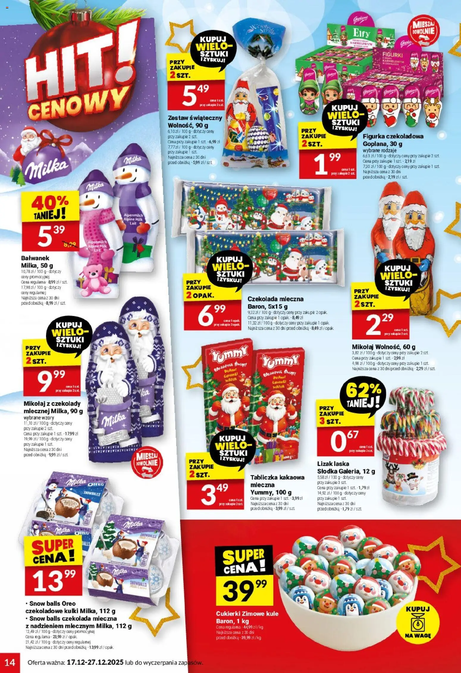 Twój Market Gazetka od 17.12.2025 | Strona: 14 | Produkty: Czekolada mleczna, Figurki, Milka, Cukierki
