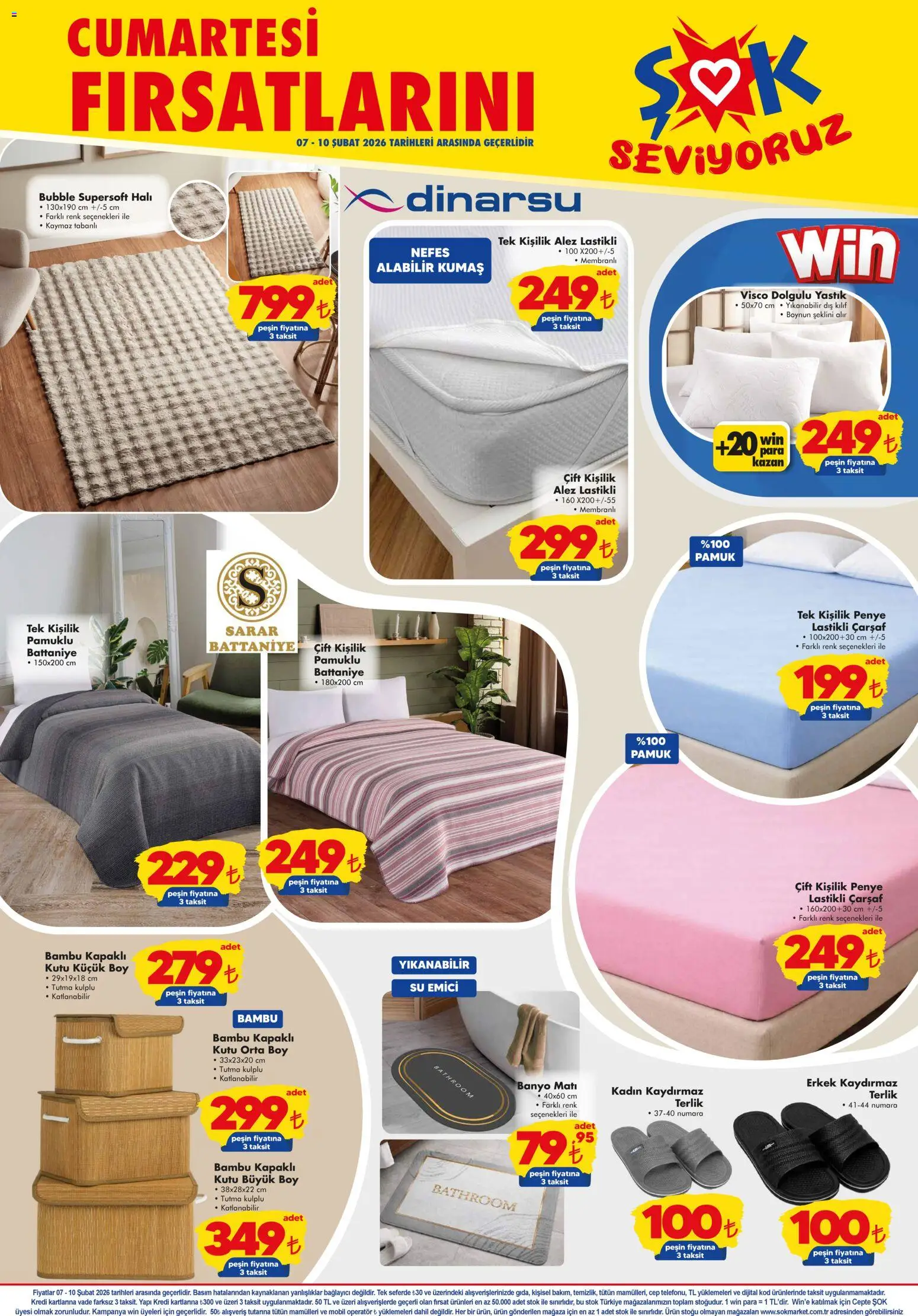 Şok Market Hafta sonu fırsatları - 07.02.2026 tarihinden itibaren geçerlidir | Sayfa: 2 | Ürünler: Halı, Çarşaf, Su, Terlik