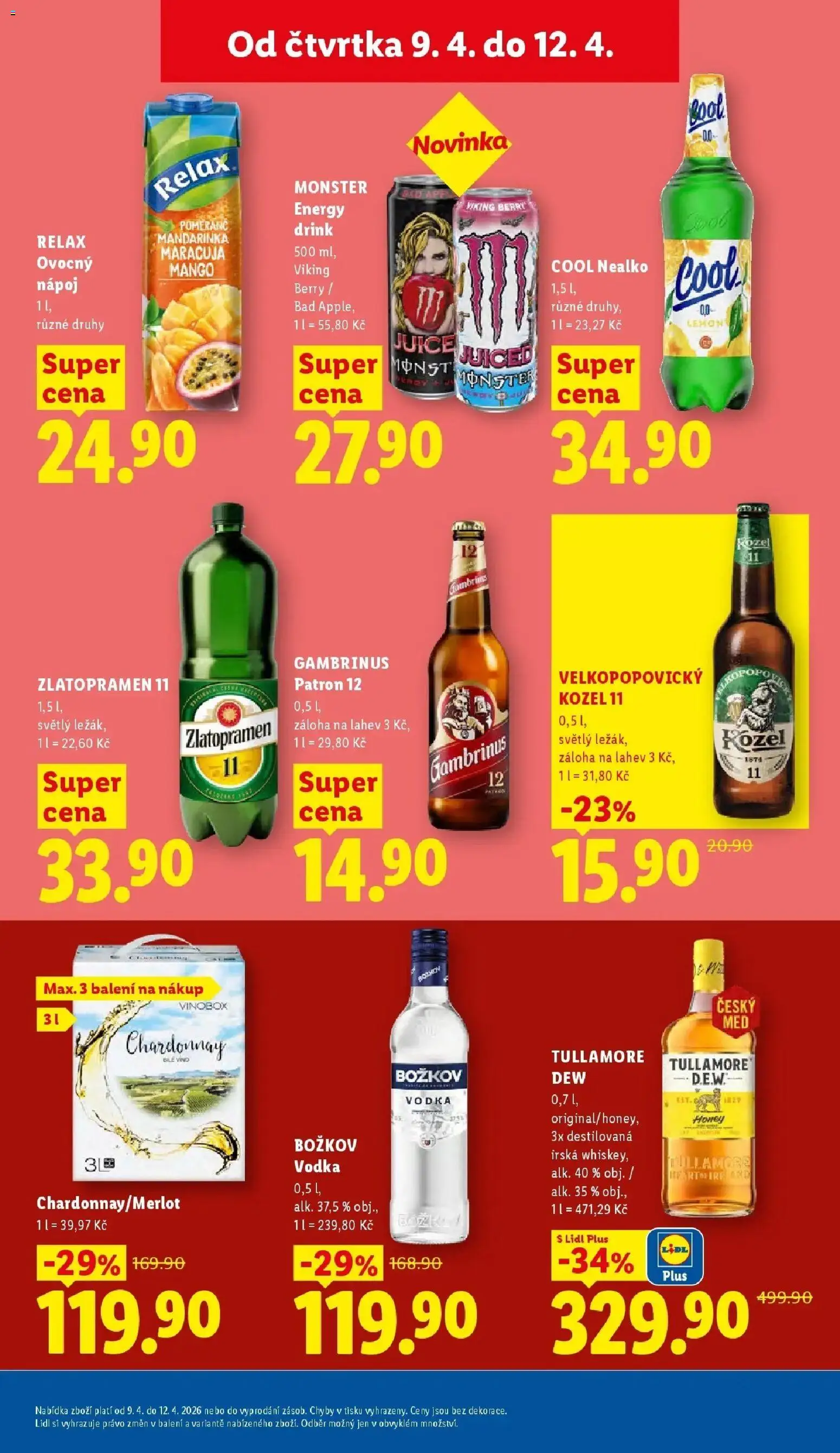 Lidl aktuální leták od 09.04.2026 | Strana: 25 | Produkty: Zlatopramen, Whiskey, Velkopopovický Kozel, Zlatopramen 11
