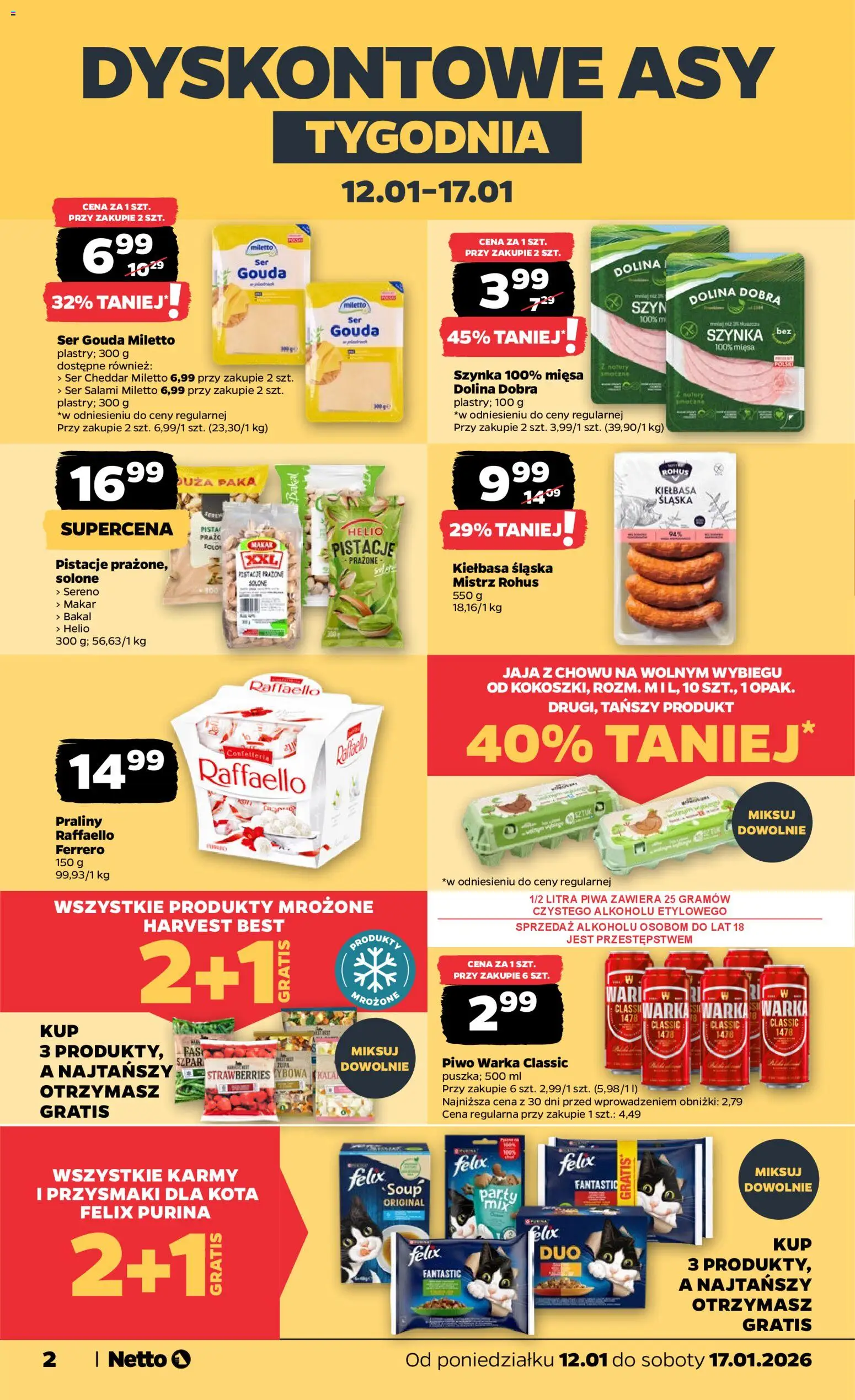 Netto gazetka - Spożywcza od 12.01.2026 | Strona: 2 | Produkty: Kiełbasa śląska, Ser, Cheddar, Jaja