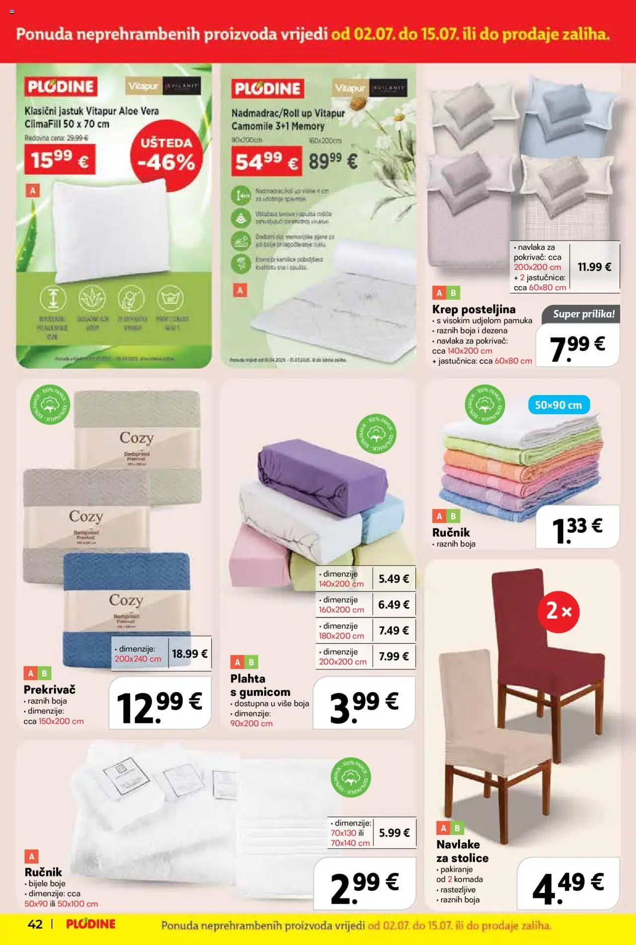 Plodine katalog | vrijedi od 02.07.2025 | Stranica: 42 | Proizvodi: Jastuk, Pokrivač, Plahta, Posteljina