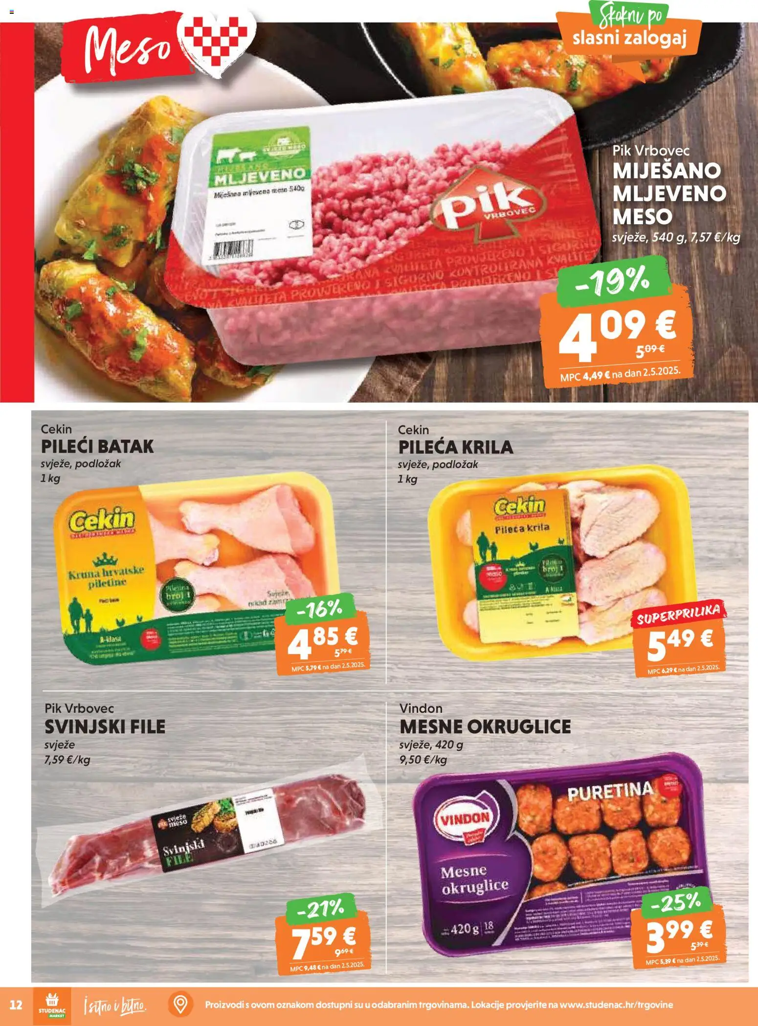 Studenac katalog | vrijedi od 19.11.2025 | Stranica: 12 | Proizvodi: Okruglice, Pileća krila, Mesne okruglice, Pik Vrbovec