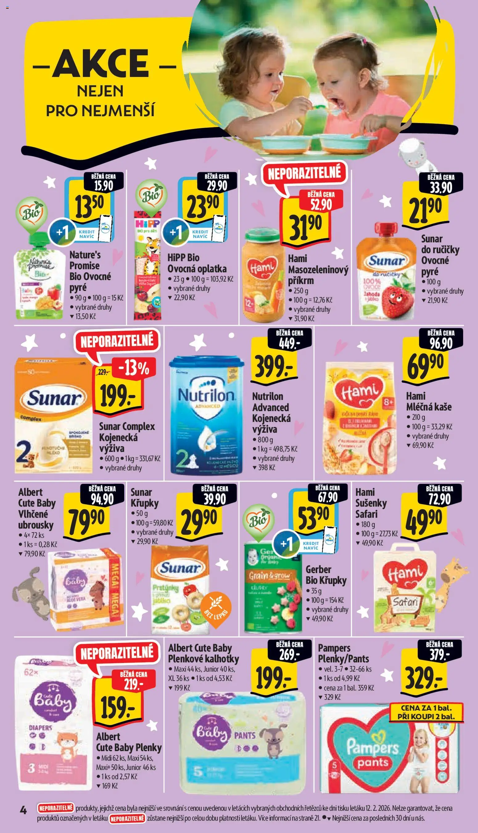 Albert leták - Supermarket od 18.02.2026 | Strana: 10 | Produkty: Sunar Complex, Pampers, Křupky, Hipp