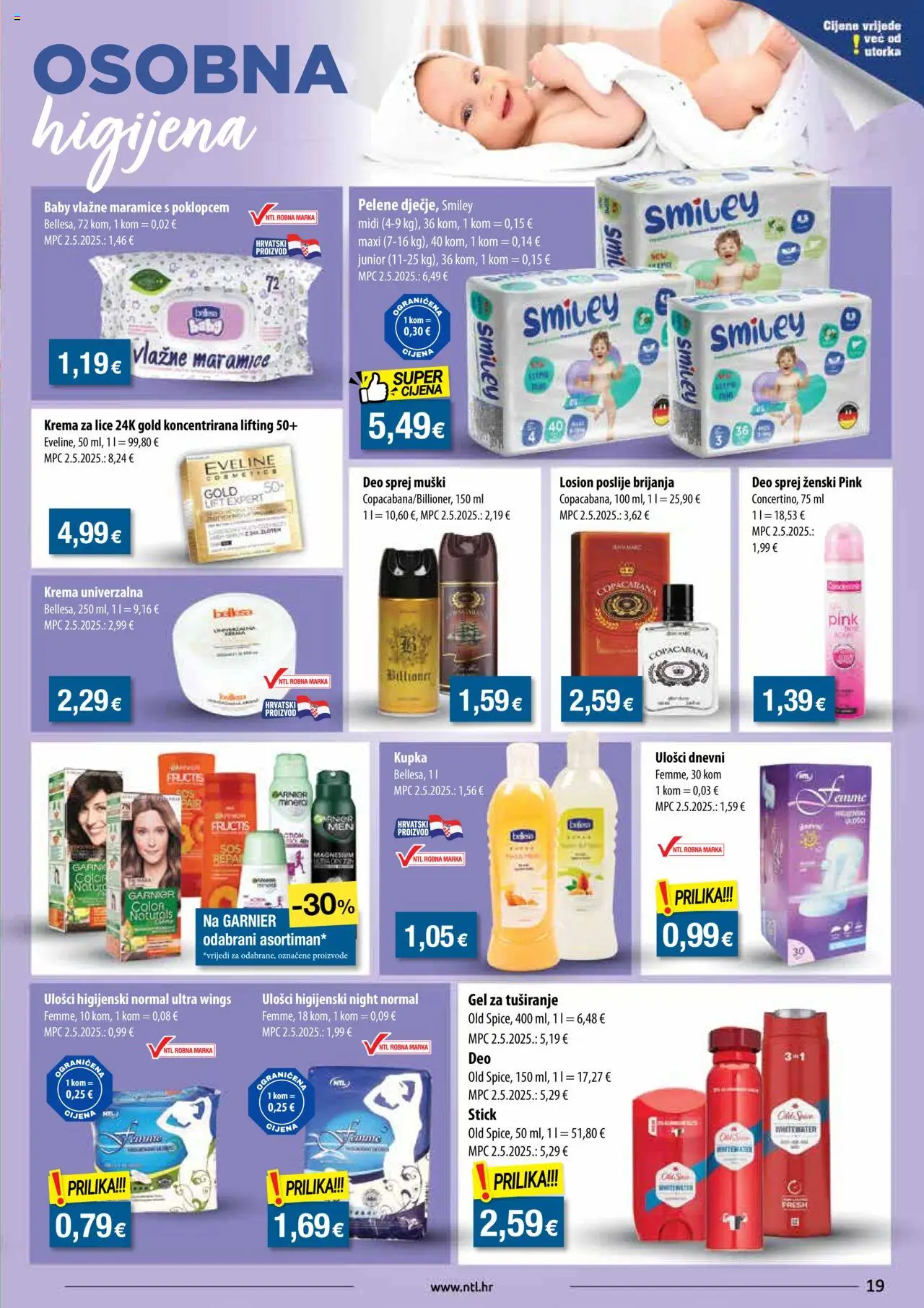 NTL katalog | vrijedi od 01.10.2025 | Stranica: 19 | Proizvodi: Pelene, Kupka, Krema za lice, Vlažne maramice