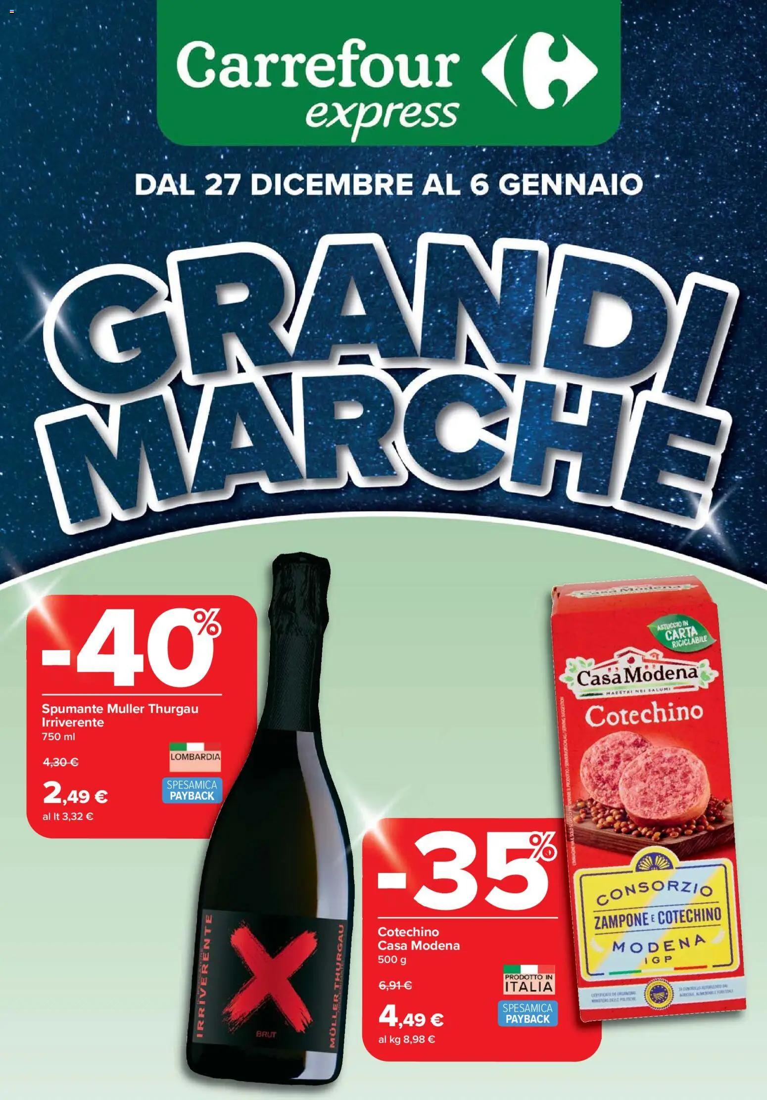 Volantino Carrefour del 27.12.2025 | Pagina: 1 | Prodotti: Spumante, Astuccio, Cotechino