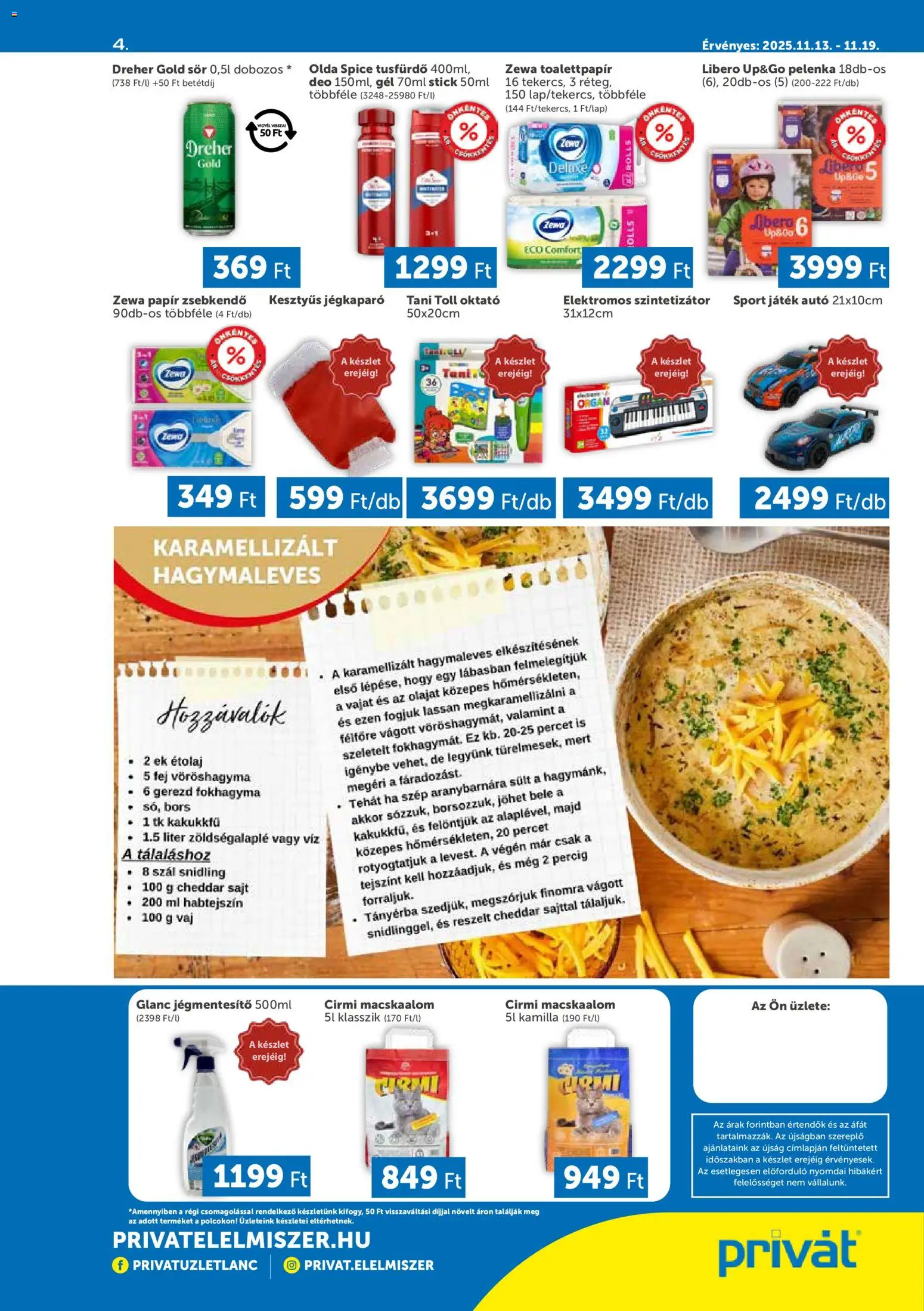 PRIVÁT akciós ujság - amely érvényes a következő dátumtól: 13.11.2025 | Oldal: 4 | Termékek: Fokhagyma, Étolaj, Sör, Tusfürdő