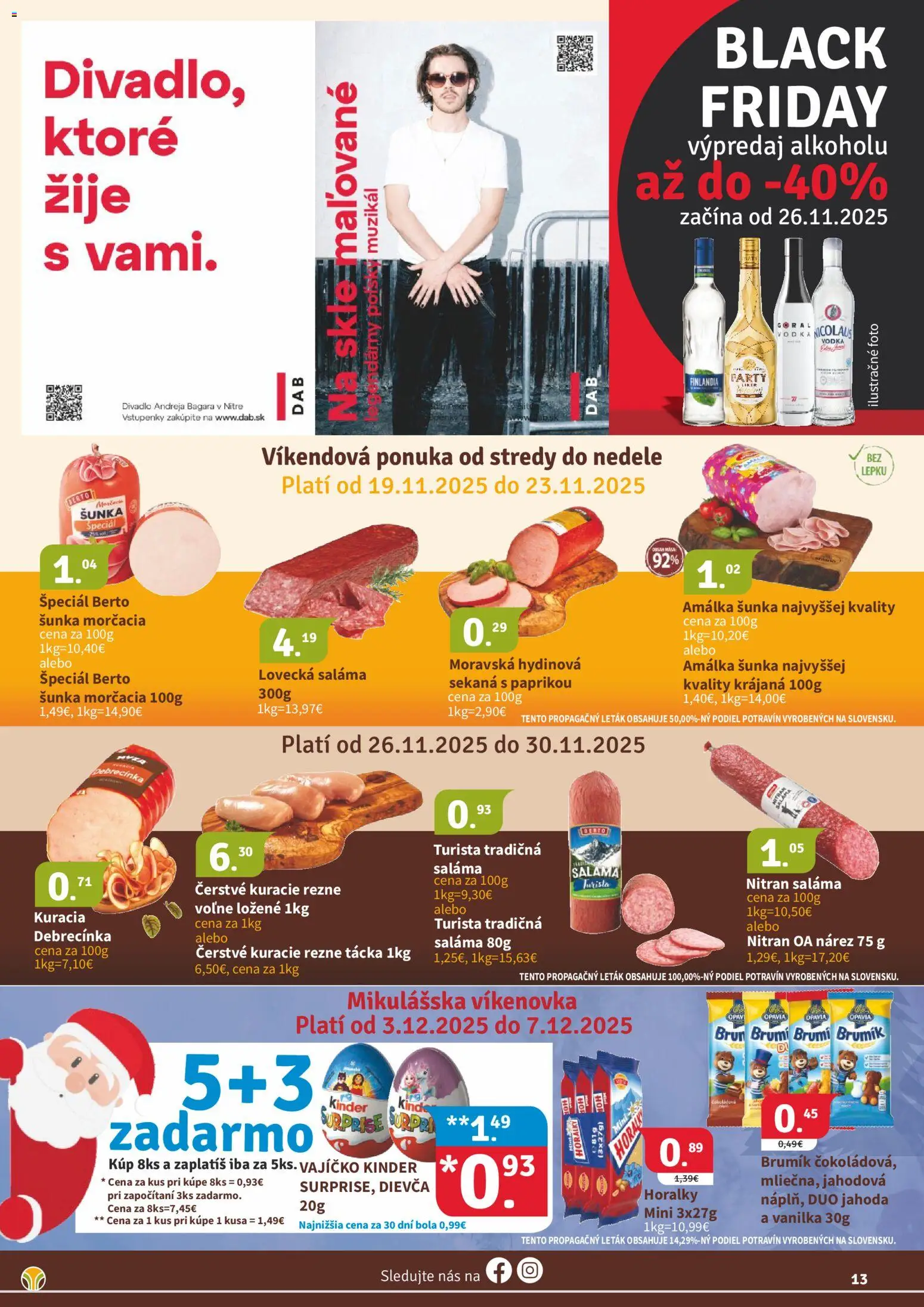 Nové Nitrazdroj akcie – leták je platný od 21.11.2025 | Strana: 13 | Produkty: Kuracie rezne, Finlandia, Nicolaus vodka, Horálky