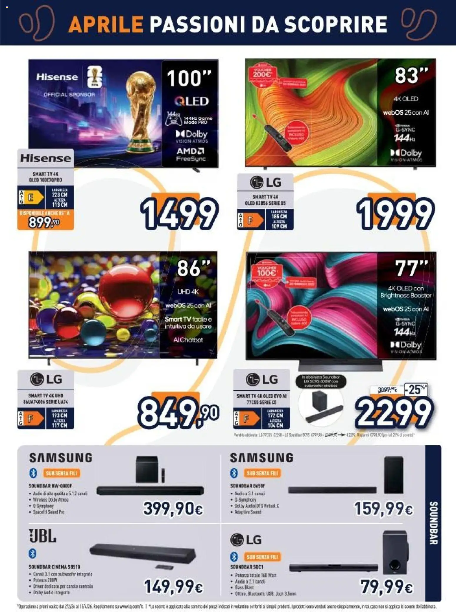 Volantino Unieuro del 17.04.2026 | Pagina: 3 | Prodotti: smart TV, TV, Audio, Samsung