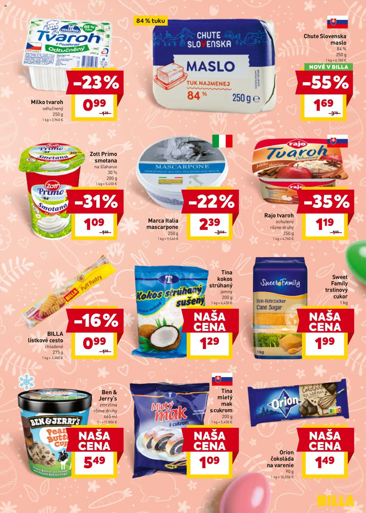 Nové Billa akcie – leták je platný od 18.03.2026 | Strana: 13 | Produkty: Maslo, Čokoláda, Cukor, Mascarpone