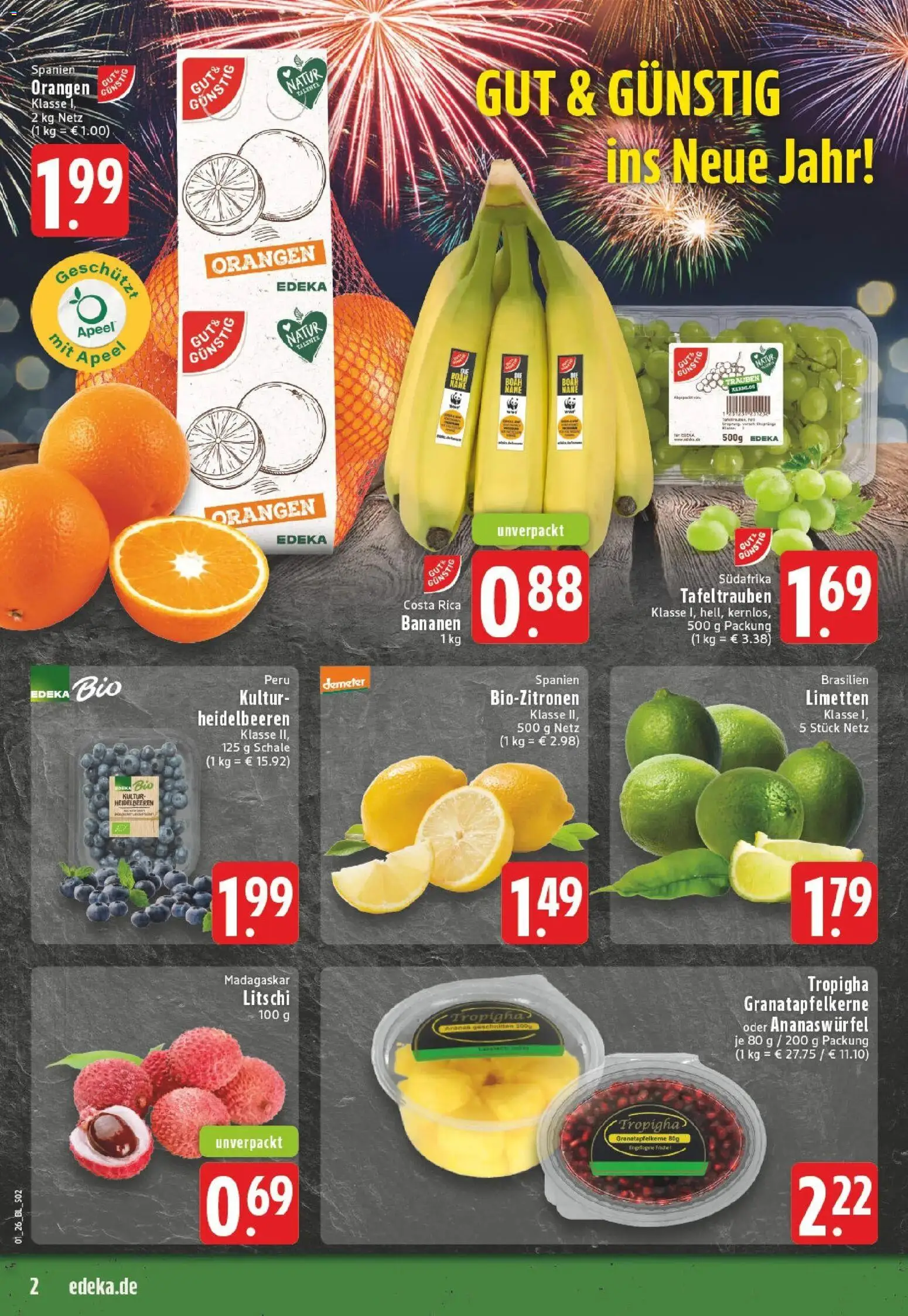 Edeka prospekt Erwitte	 – gültig ab 28.12.2025 | Seite: 2 | Produkte: Limetten, Trauben, Bananen, Orangen