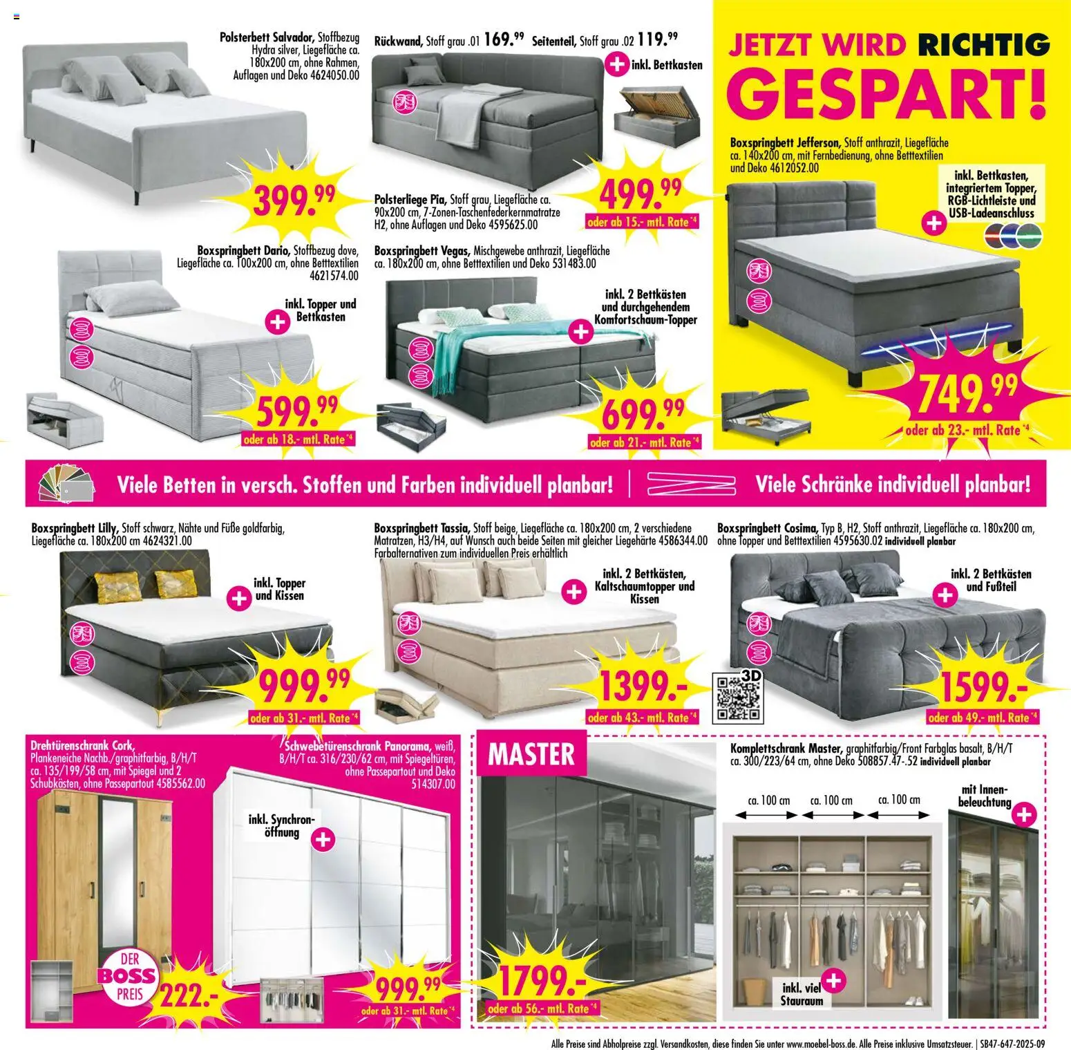 SB Möbel Boss Prospekt Neubrandenburg – gültig ab 15.11.2025 | Seite: 9 | Produkte: Schwebetürenschrank, Drehtürenschrank, Boxspringbett, Polsterbett