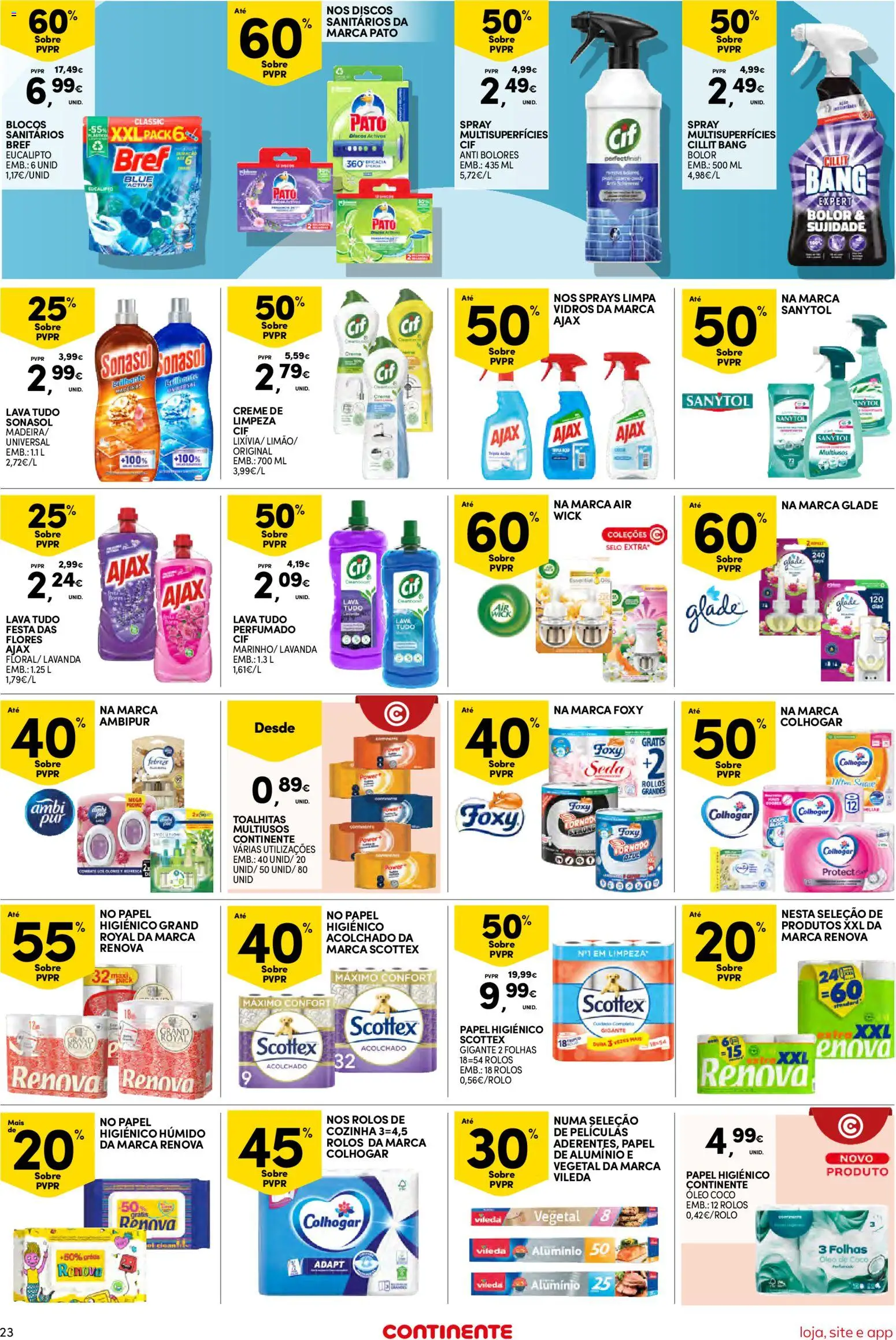 Continente Semanal Continente Bom Dia │ válido de 13.01.2026 | Página: 23 | Produtos: Flores, Papel de alumínio, Limpa vidros, Cillit bang bolor