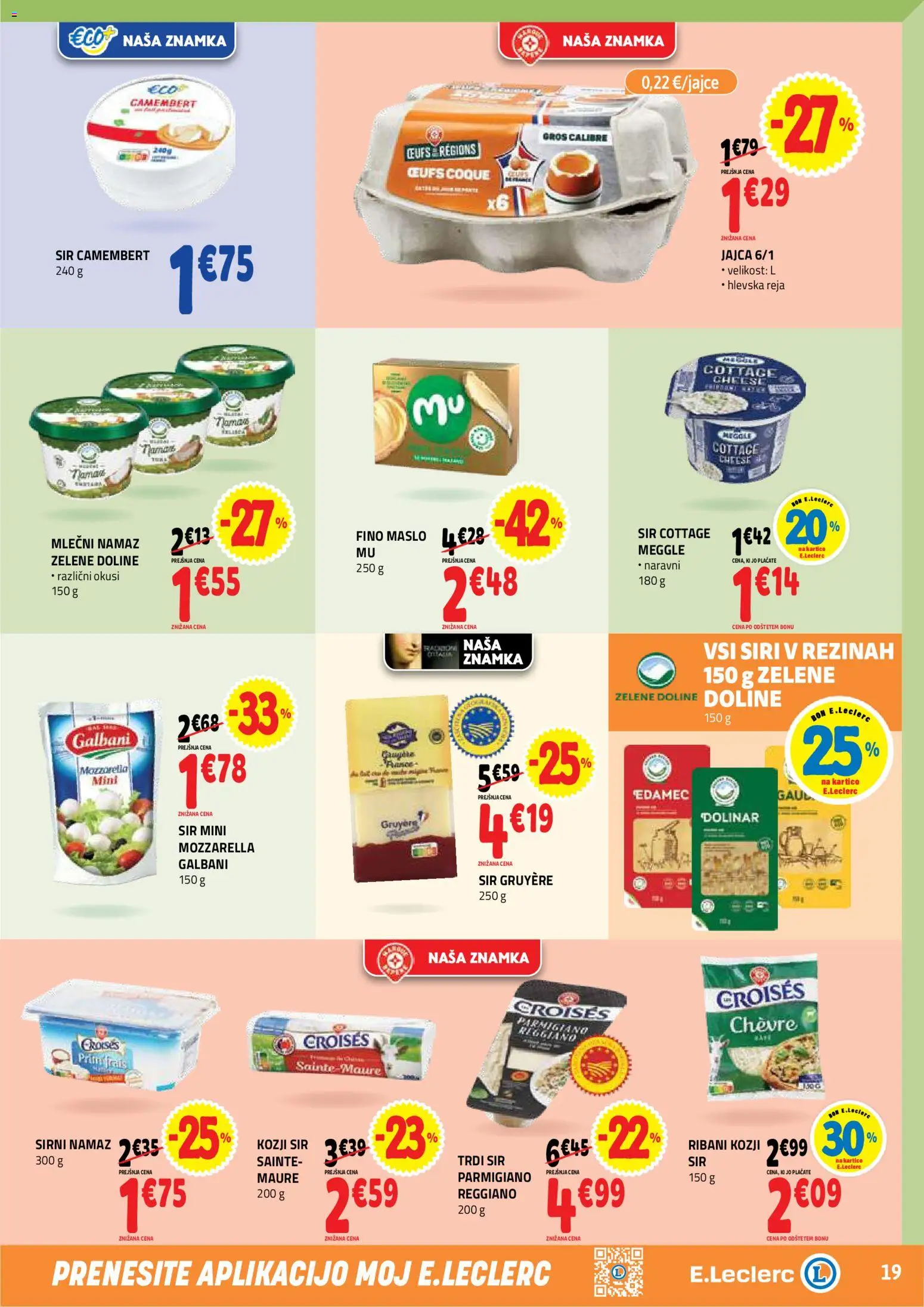 Novi E.leclerc katalog ponudbe – veljaven od 08.04.2026 | Stran: 19 | Izdelki: Sirni namaz, Namaz, Maslo, Sir