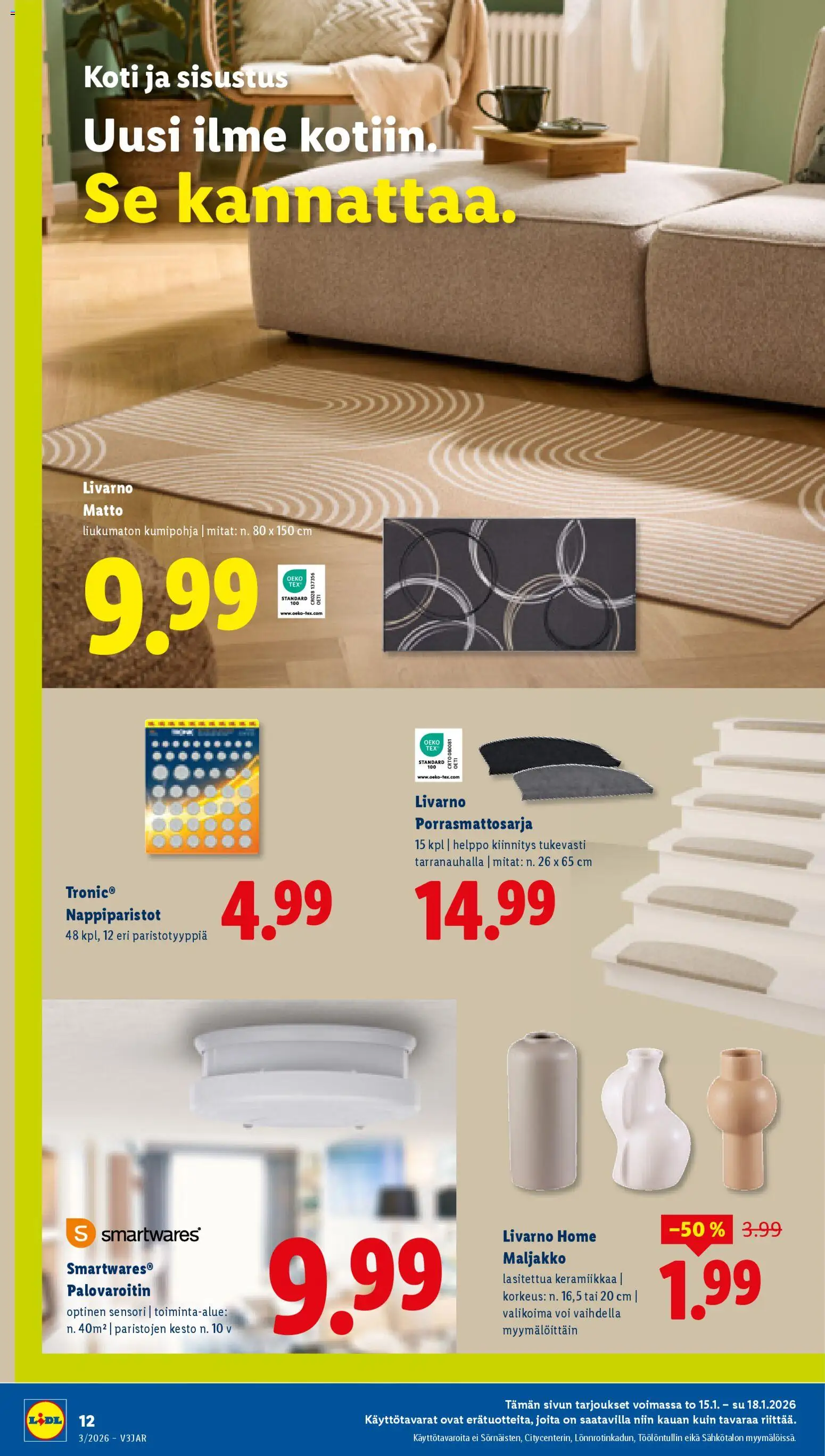 Lidl tarjoukset - Helsinki – voimassa 15.01.2026 alkaen | Sivu: 16 | Tuotteet: Palovaroitin, Matto, Maljakko, Voi