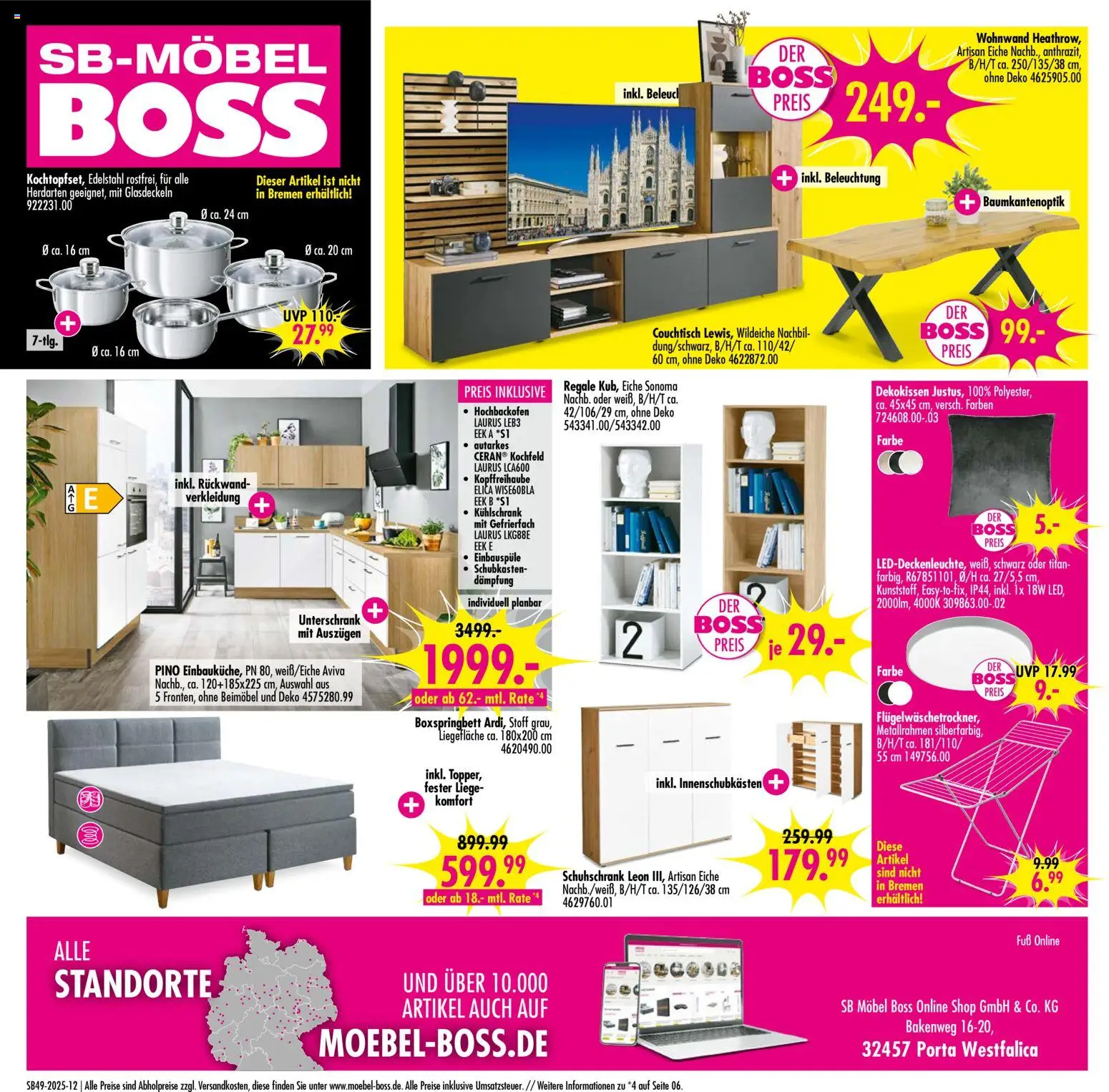 SB Möbel Boss - Black Friday – gültig ab 28.11.2025 | Seite: 12 | Produkte: Wohnwand, Boxspringbett, Kühlschrank, Unterschrank