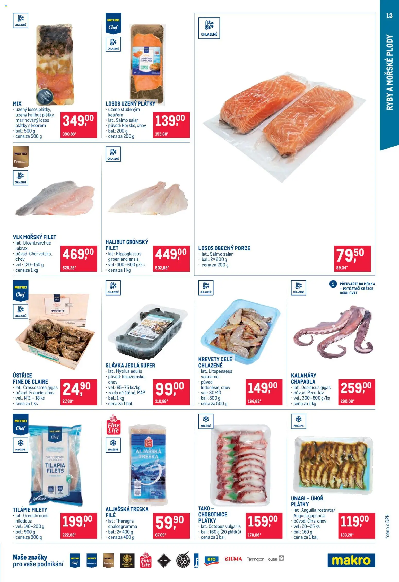 Makro leták - Pro milovníky jídla od 05.11.2025 | Strana: 13 | Produkty: Treska, Tilapie, Halibut, Uzený losos