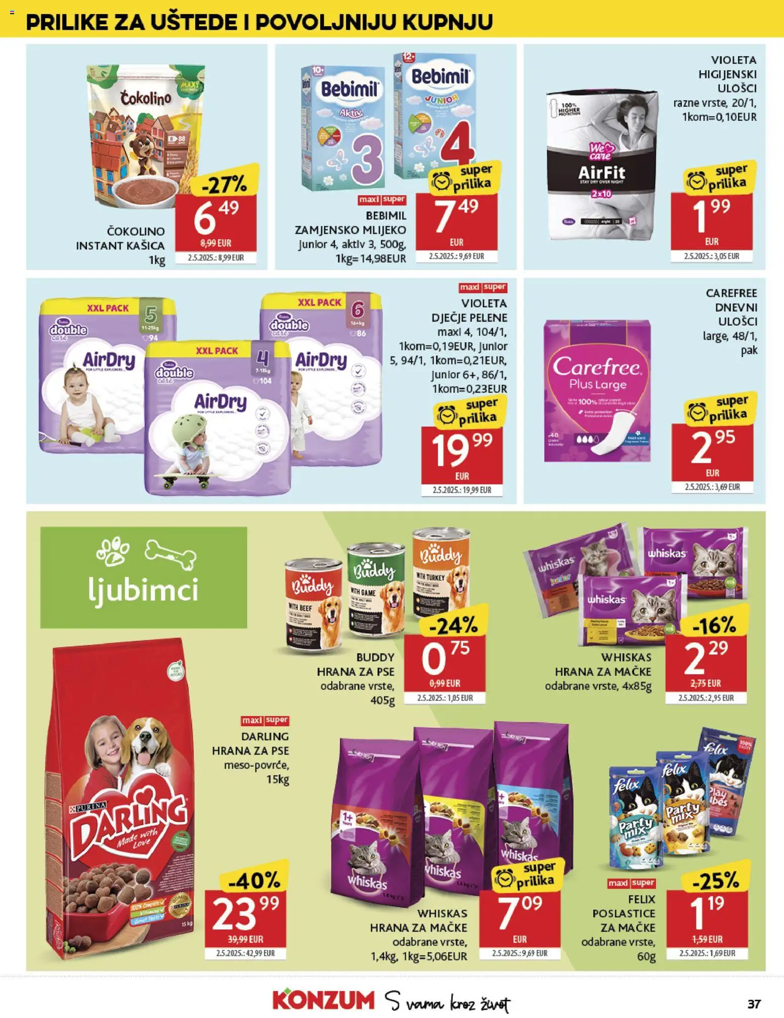 Konzum katalog | vrijedi od 29.10.2025 | Stranica: 37 | Proizvodi: Higijenski ulošci, Dnevni ulošci, Mlijeko, Violeta