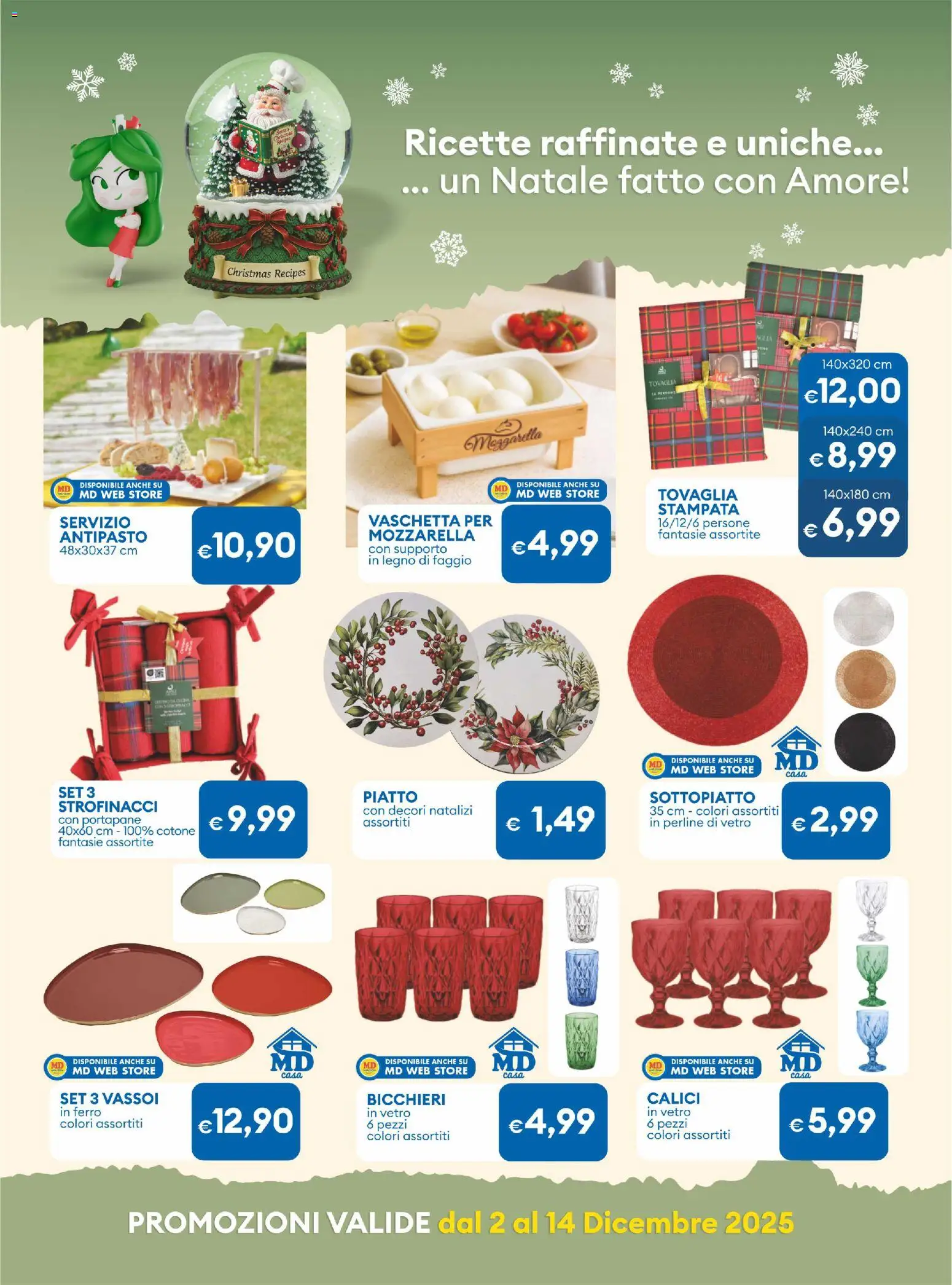 Volantino MD Discount del 02.12.2025 | Pagina: 21 | Prodotti: Mozzarella, Piatto, Tovaglia, Portapane