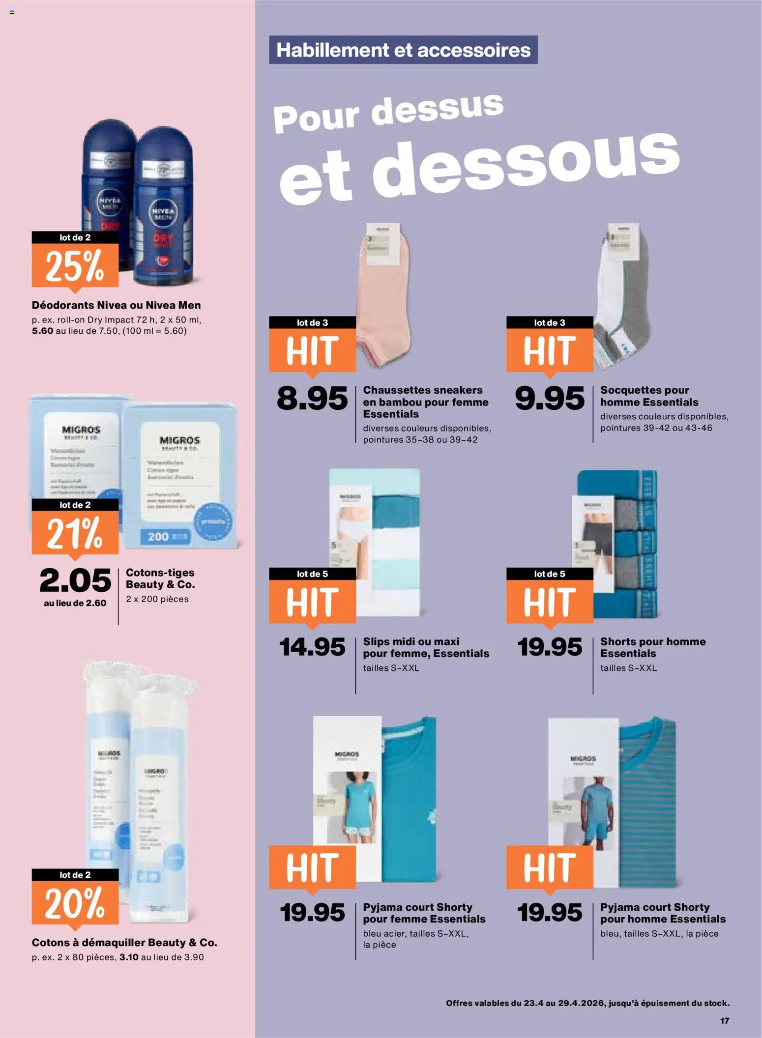 Migros aktionen FR – gültig ab 23.04.2026 | Seite: 17 | Produkte: Dessous, Deodorant, Pyjama, Make-up