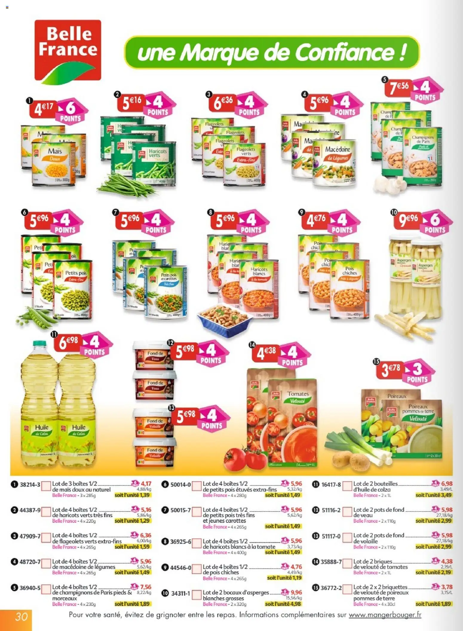 {H1} | Page: 30 | Produits: Carottes, Mais, Poireaux, Pois chiches