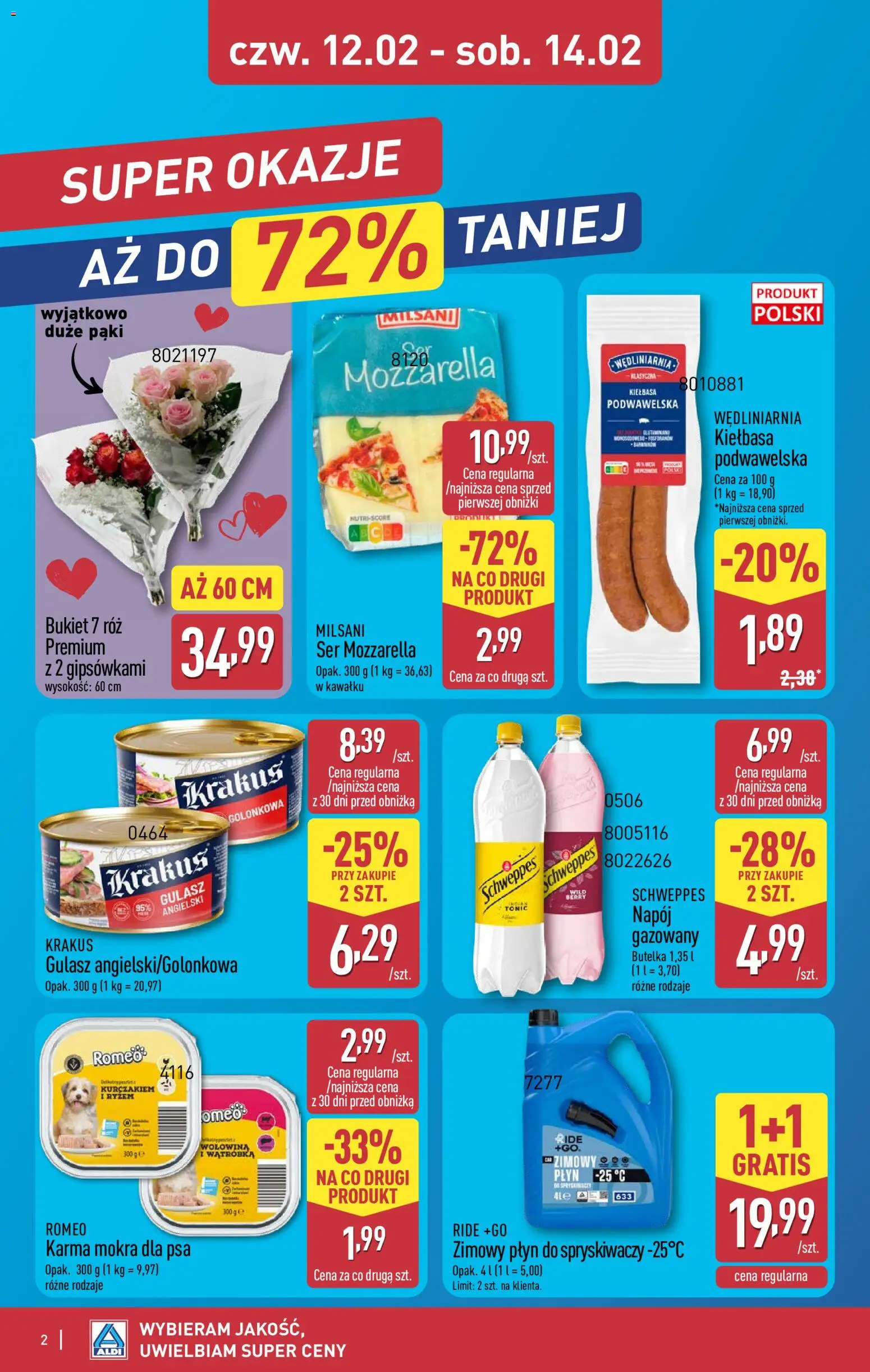 Aldi Gazetka - Okazje na weekend od 12.02.2026 | Strona: 2 | Produkty: Kiełbasa, Wątróbka, Płyn do spryskiwaczy, Mozzarella
