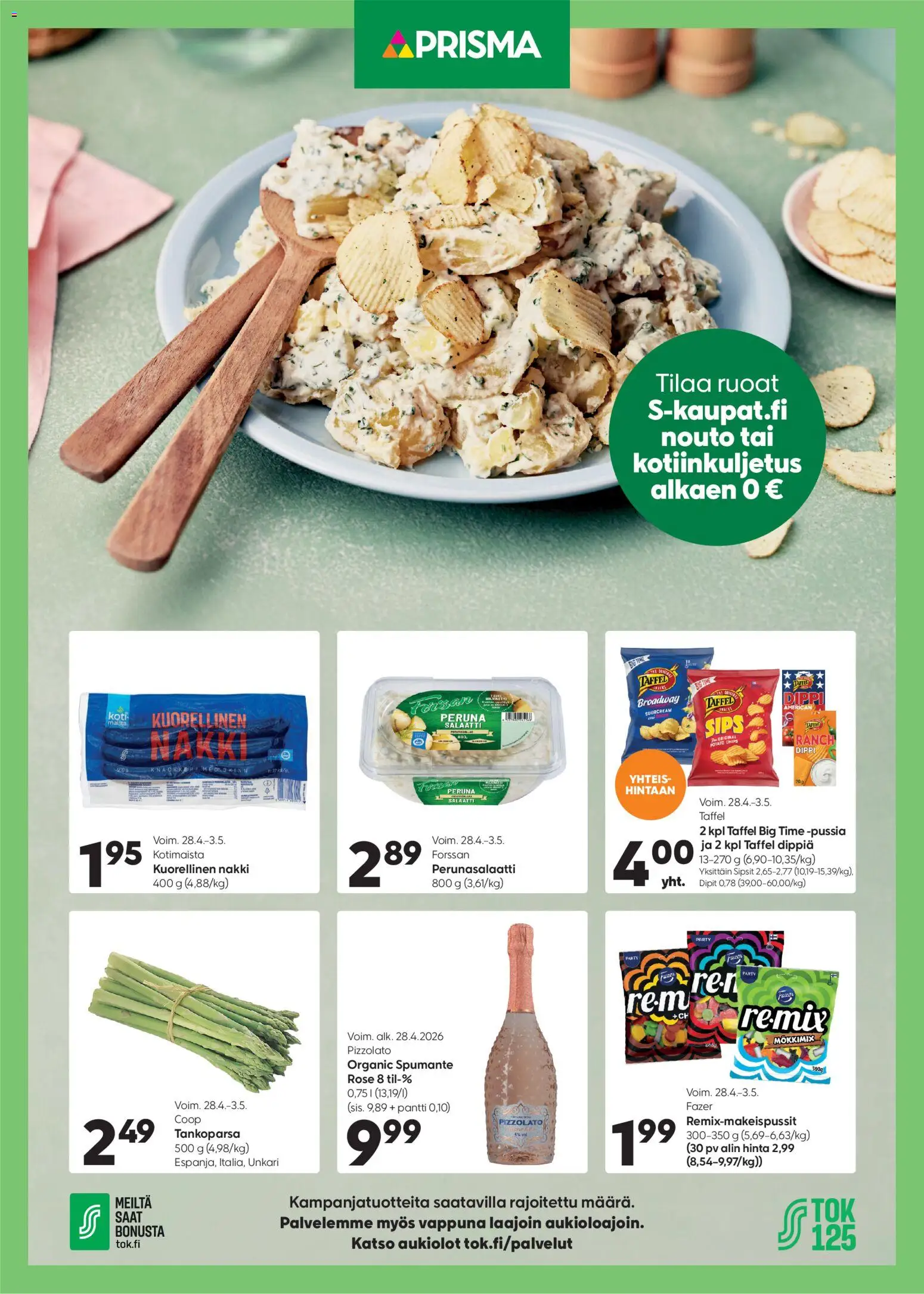 Prisma tarjoukset – voimassa 28.04.2026 alkaen | Sivu: 1 | Tuotteet: Peruna, Perunasalaatti, Salaatti