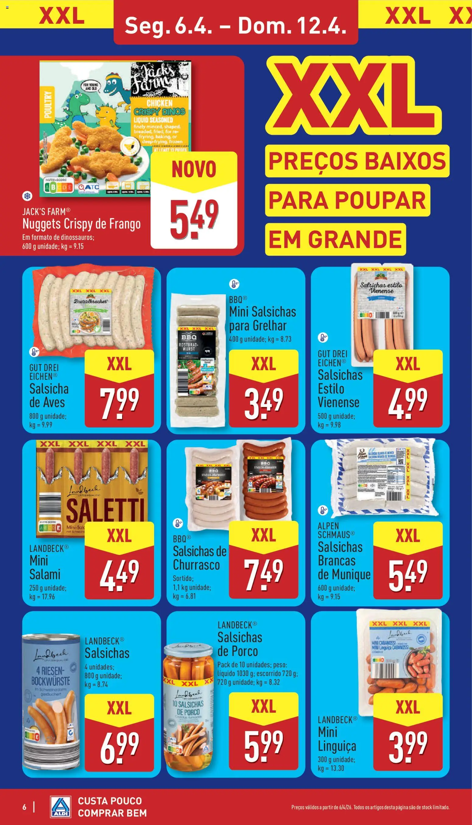 Aldi folheto │ válido de 06.04.2026 | Página: 6 | Produtos: Frango, Salsicha, Linguiça, Nuggets