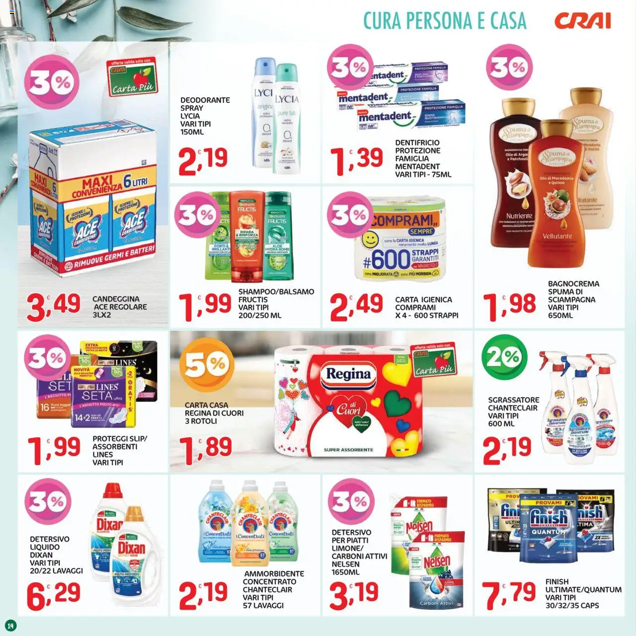 Volantino CRAI del 21.08.2025 | Pagina: 14 | Prodotti: Detersivo per piatti, Sgrassatore, Olio, Quinoa
