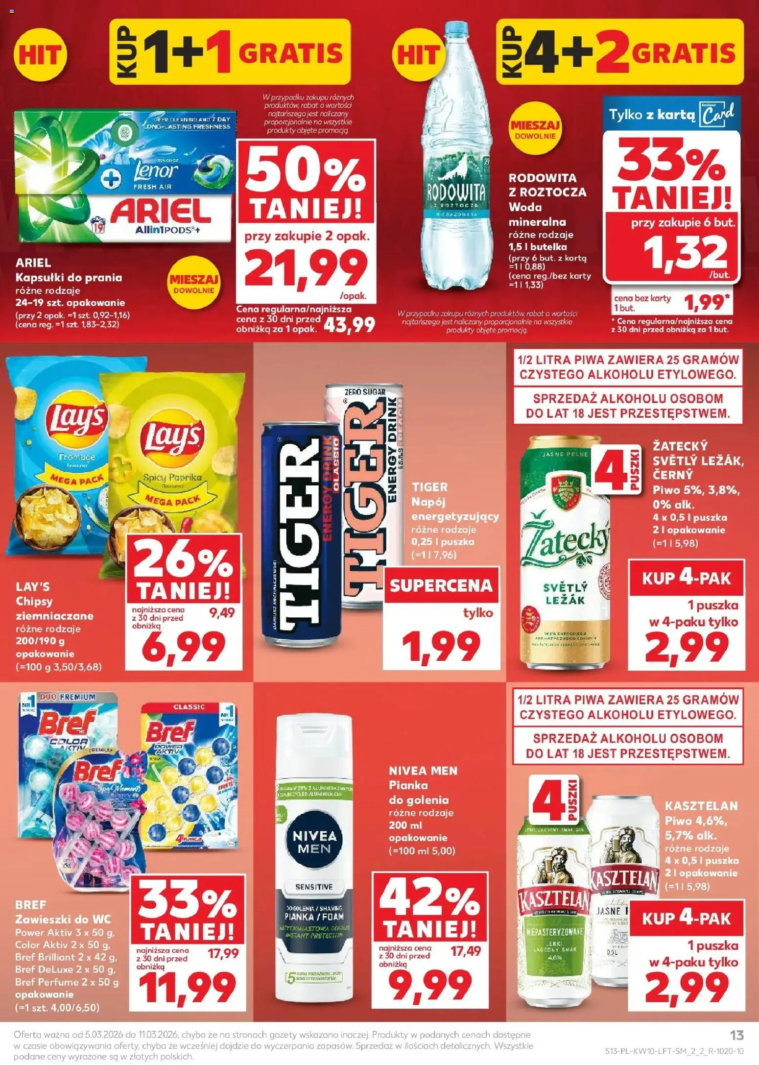 Kaufland gazetka od 05.03.2026 | Strona: 13 | Produkty: Chipsy, Leżak, Kapsułki do prania, Piwo