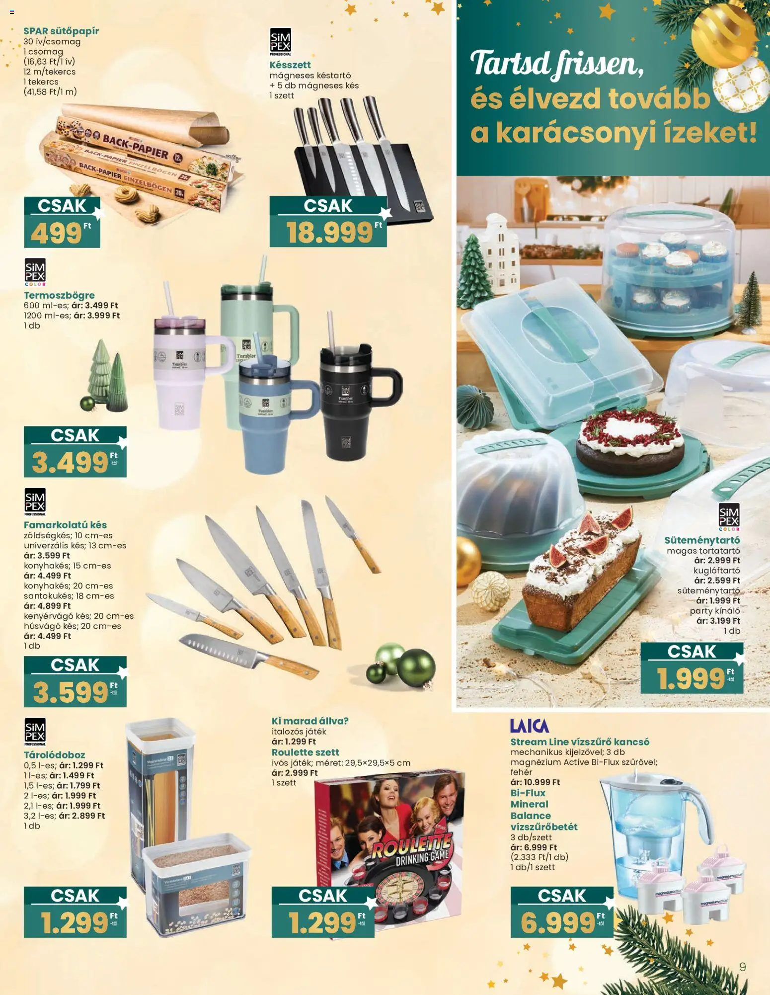 Interspar akciós ujság - amely érvényes a következő dátumtól: 20.12.2025 | Oldal: 9 | Termékek: Kancsó, Tárolódoboz, Késtartó, Kés