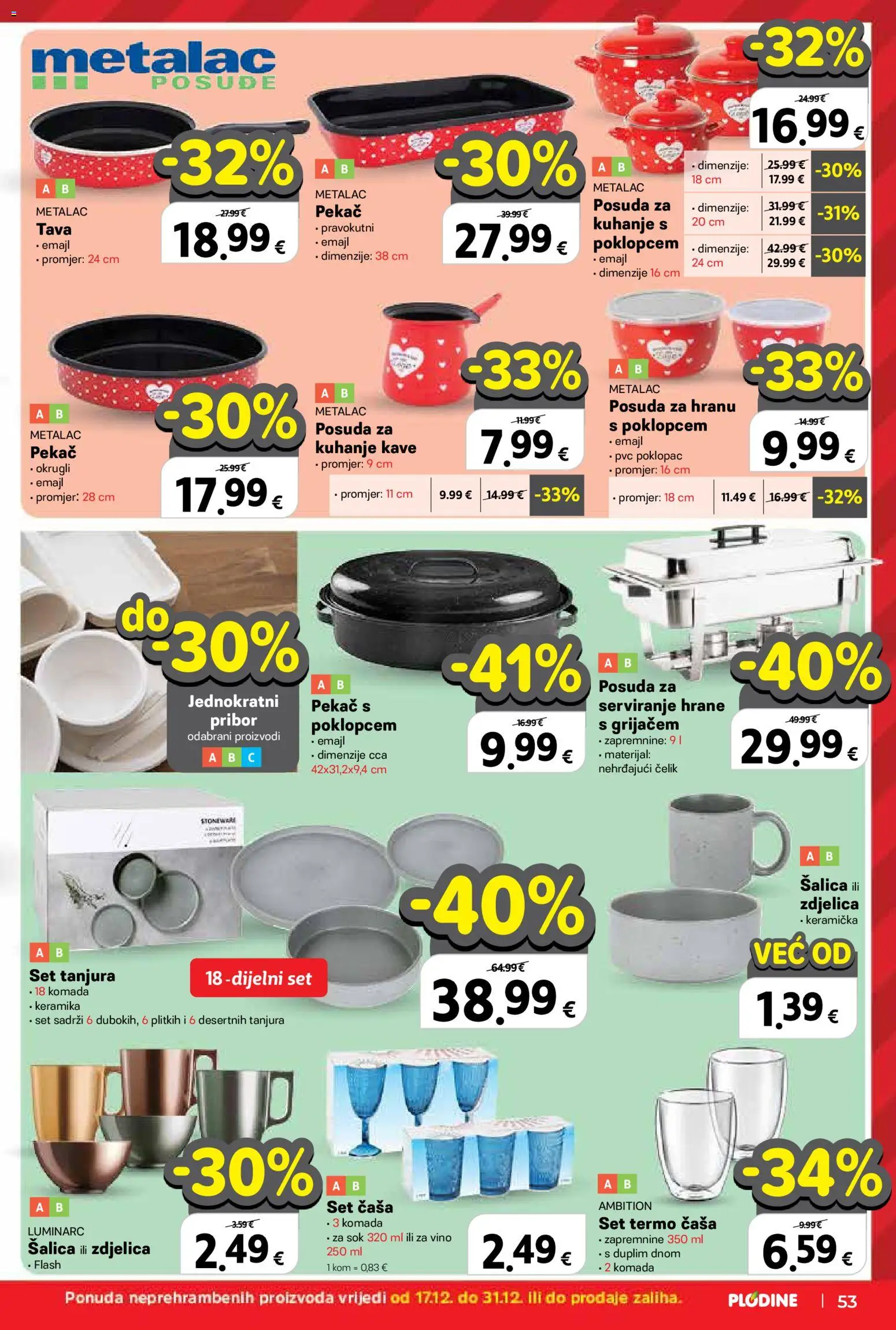 Plodine katalog | vrijedi od 17.12.2025 | Stranica: 53 | Proizvodi: Set tanjura, Sok, Vino, Šalica