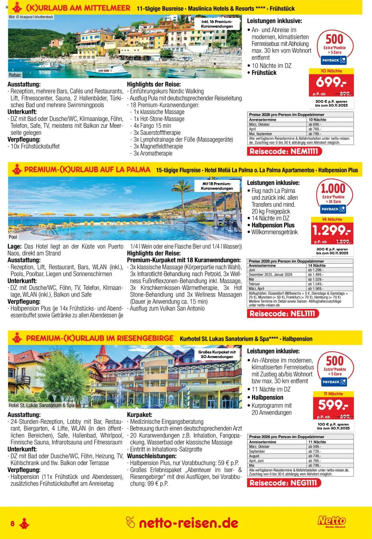 Netto Reisen Reise-Sonderangebote – gültig ab 09.10.2025 | Seite: 8 | Produkte: Bier, Bad, Wasser, Wein