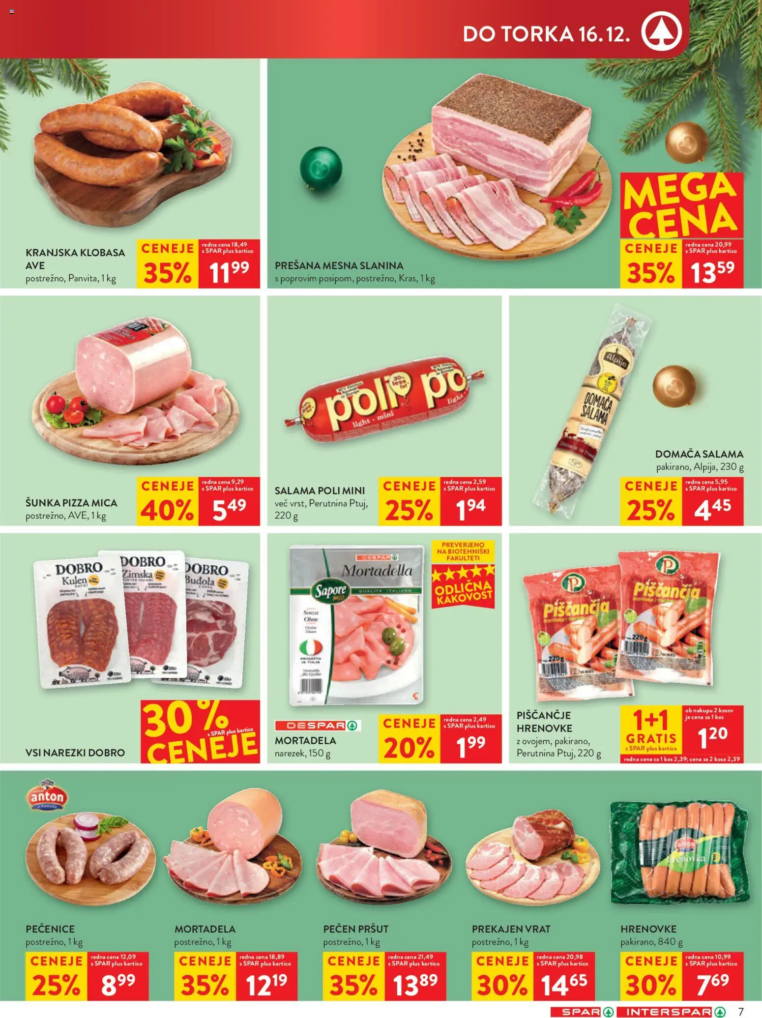 Novi Spar katalog ponudbe – veljaven od 10.12.2025 | Stran: 7 | Izdelki: Hrenovke, Mortadela, Slanina, Sunka