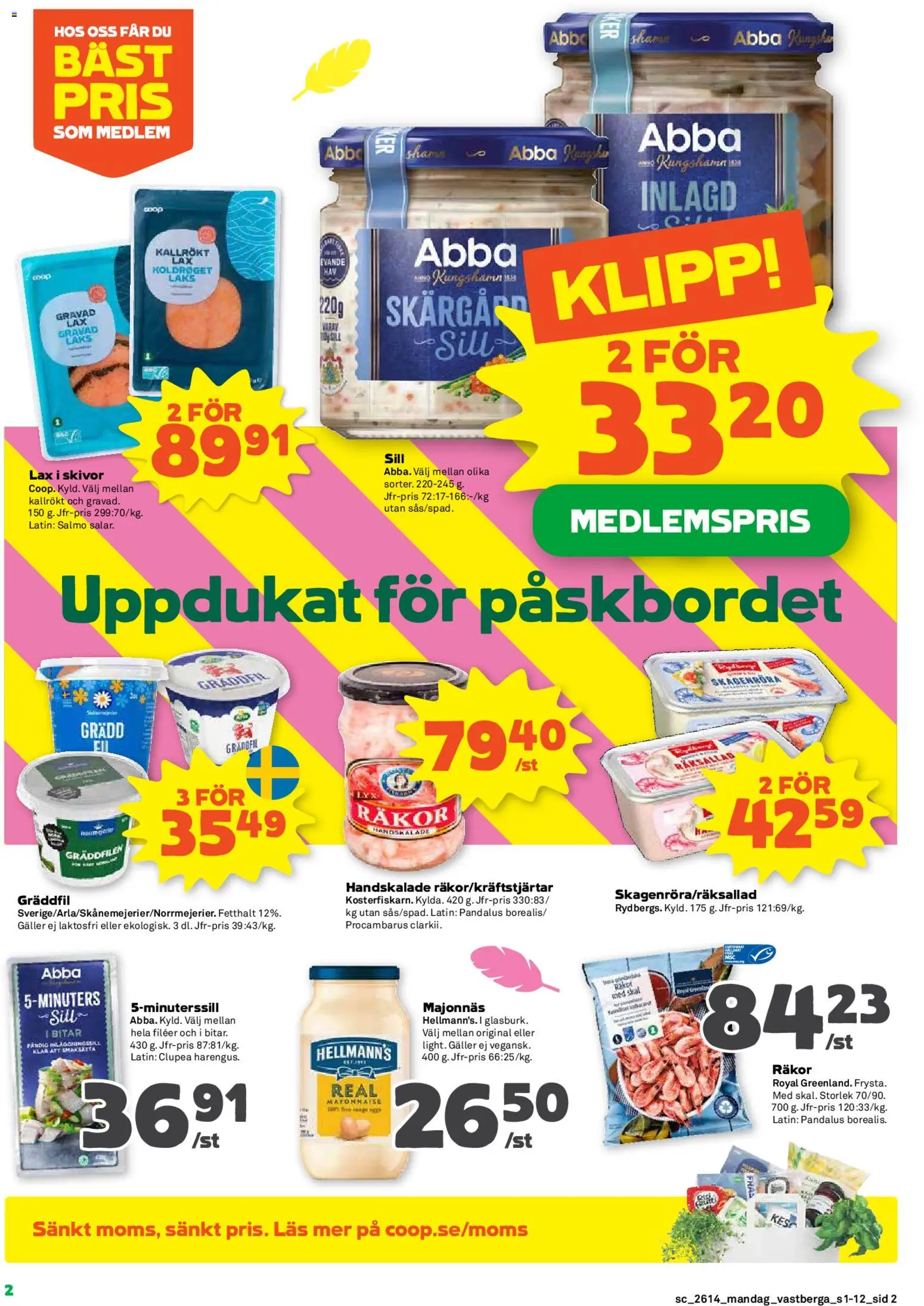 Coop Forum reklamblad aktuell från 30.03.2026 | Sida: 2 | Produkter: Sill, Räkor, Lax, Gräddfil