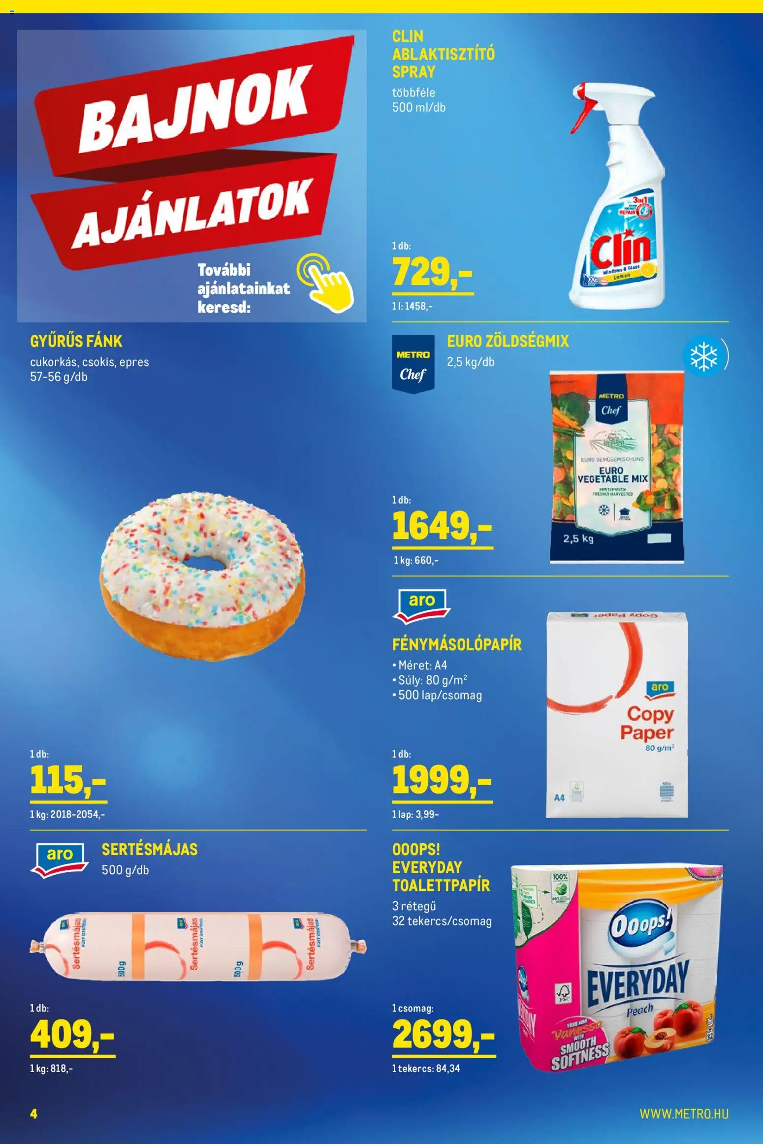 Metro akciós ujság - amely érvényes a következő dátumtól: 02.01.2026 | Oldal: 4 | Termékek: Fánk, Fénymásolópapír