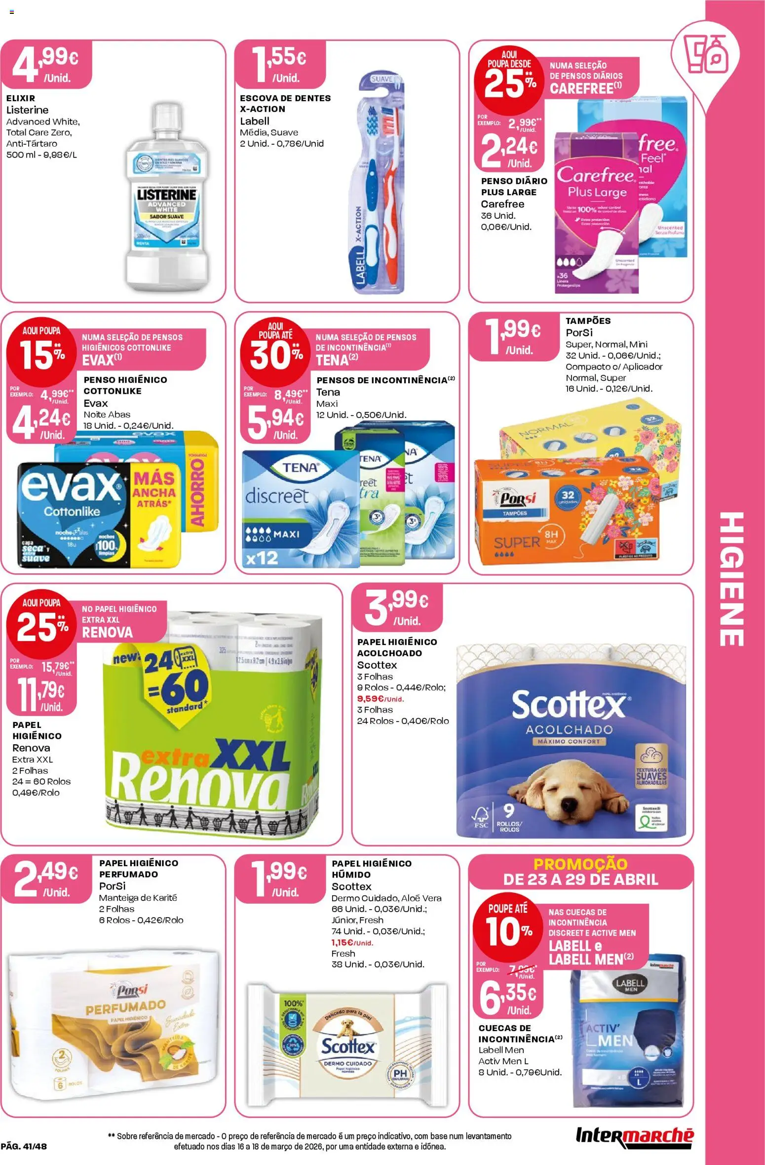Intermarché folheto │ válido de 23.04.2026 | Página: 41 | Produtos: Papel higiénico, Escova de dentes, Base, Manteiga