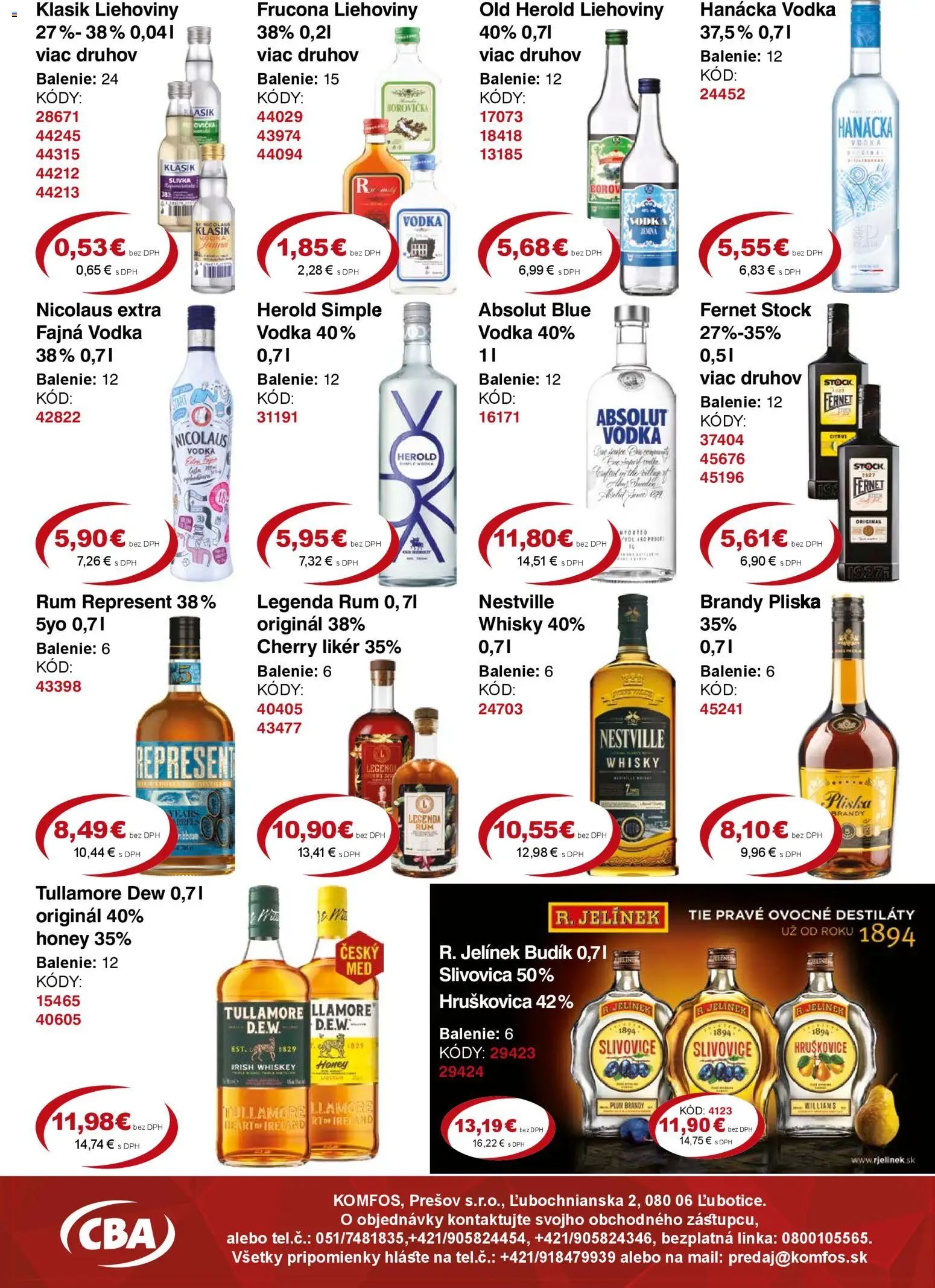 Nové CBA Komfos akcie – leták je platný od 20.02.2026 | Strana: 11 | Produkty: Borovička, Vodka, Budík, Tullamore Dew