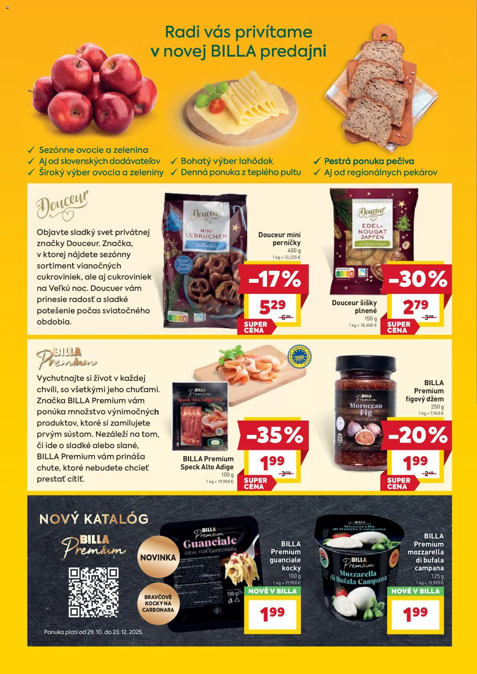 Nové Billa akcie – leták je platný od 10.12.2025 | Strana: 2 | Produkty: Šišky, Mozzarella, Ovocie