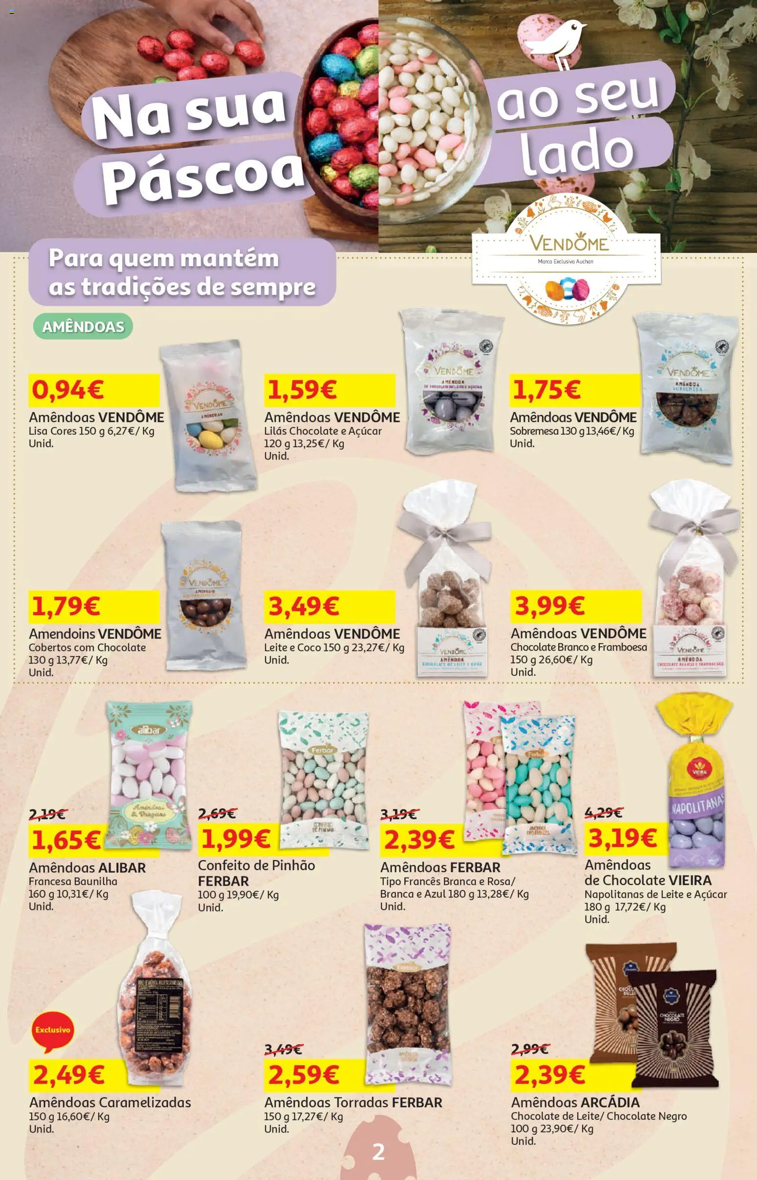 Auchan - Páscoa │ válido de 13.03.2026 | Página: 2 | Produtos: Amendoins, Amêndoas, Chocolate, Açúcar