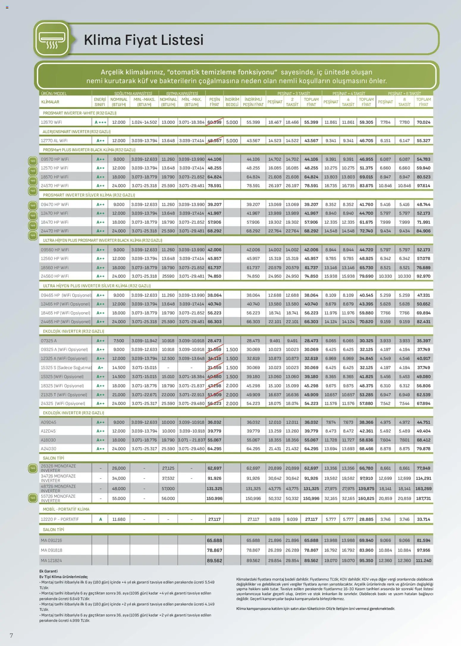 Arçelik İklimlendirme Kataloğu - 16.11.2025 tarihinden itibaren geçerlidir | Sayfa: 7 | Ürünler: Baskı, Bağlayıcı, Klima