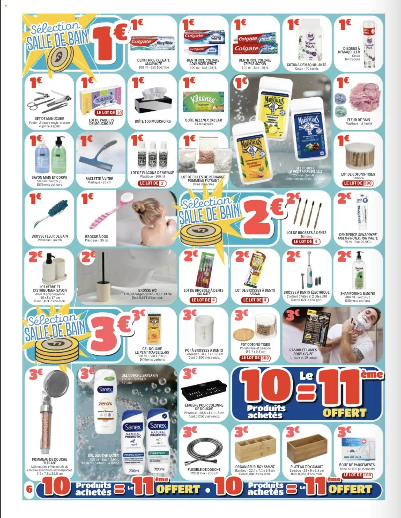 {H1} | Page: 6 | Produits: Coton, Douche Sanex, Brosse à dents électrique, Savon